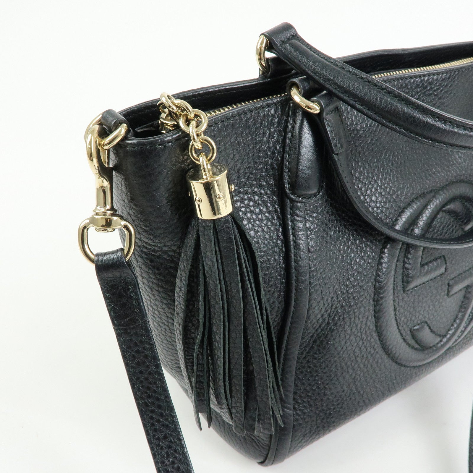 GUCCI Interlocking G SOHO Leather 2Way Bag Hand Bag Black 369176
