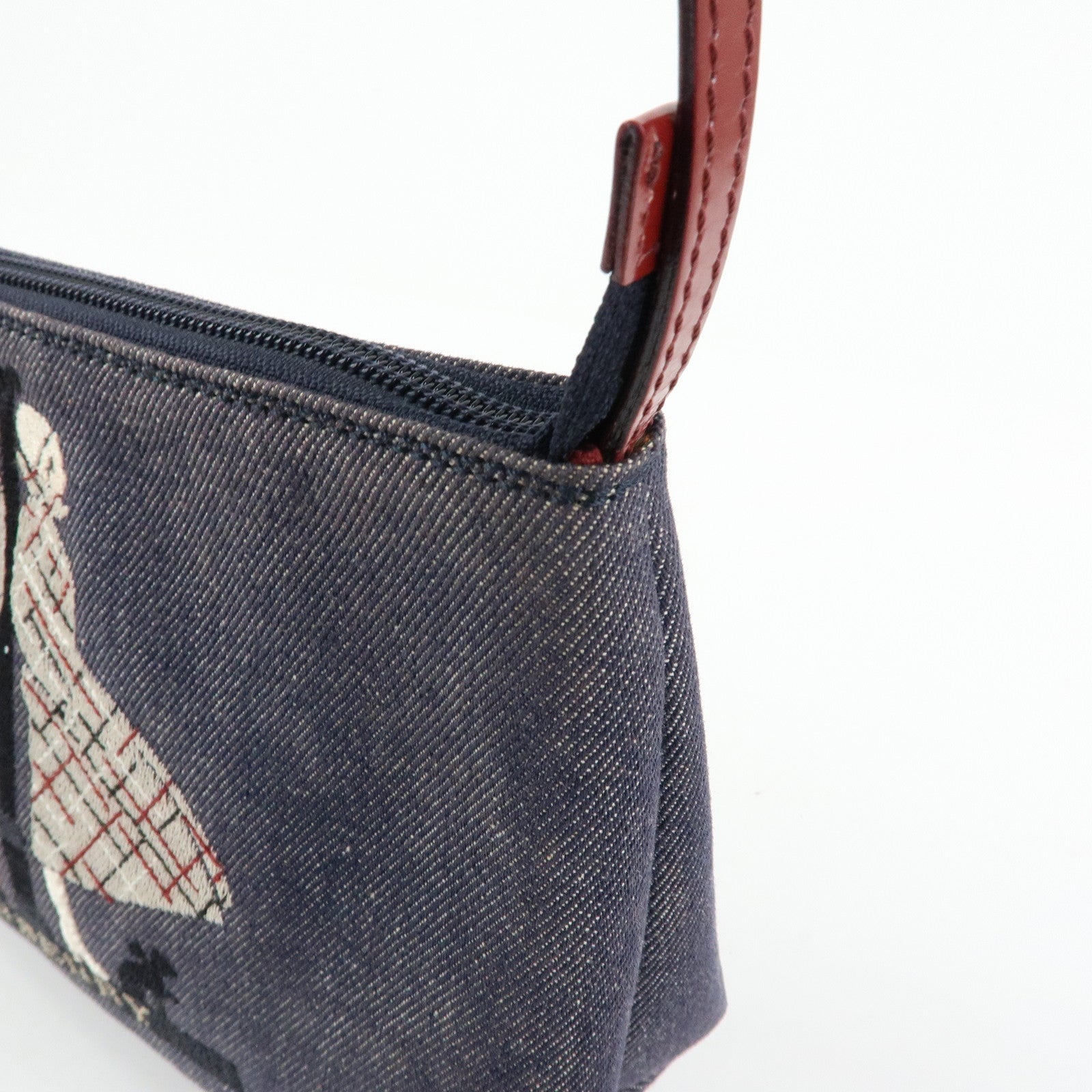 BURBERRY Denim Patent Leather Shoulder Bag Hand Bag Black Bordeaux