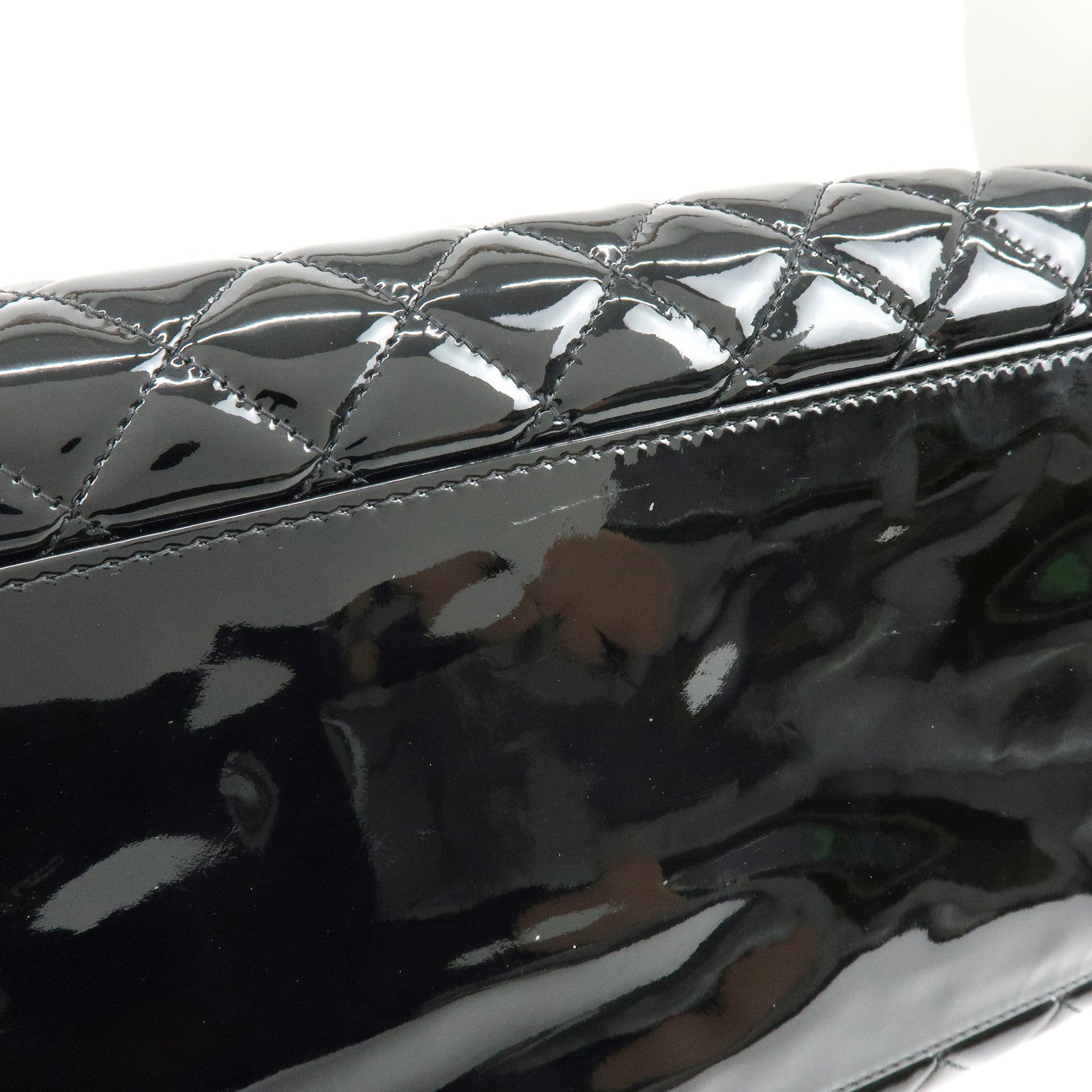 CHANEL Mademoiselle Patent Leather Shoulder Bag Bowling Bag Black
