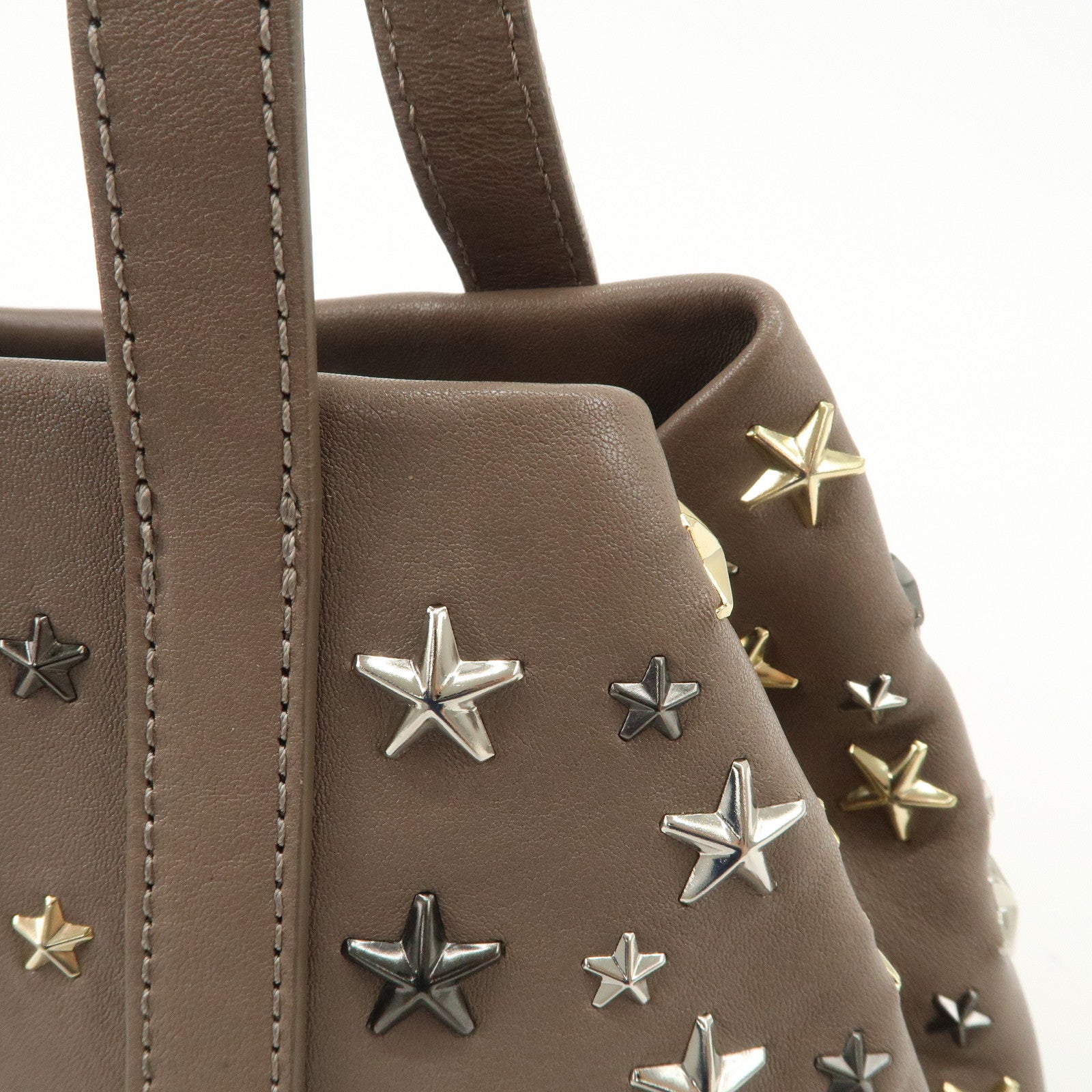 JIMMY CHOO Leather Star Studs Hand Bag Greige Used