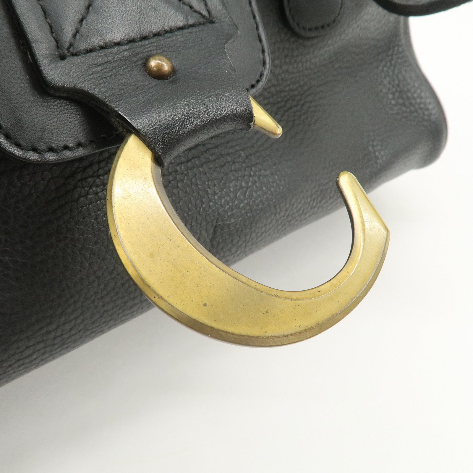 Chloe Logo Leather Shoulder Bag Hand Bag Black Gold Hardware Used