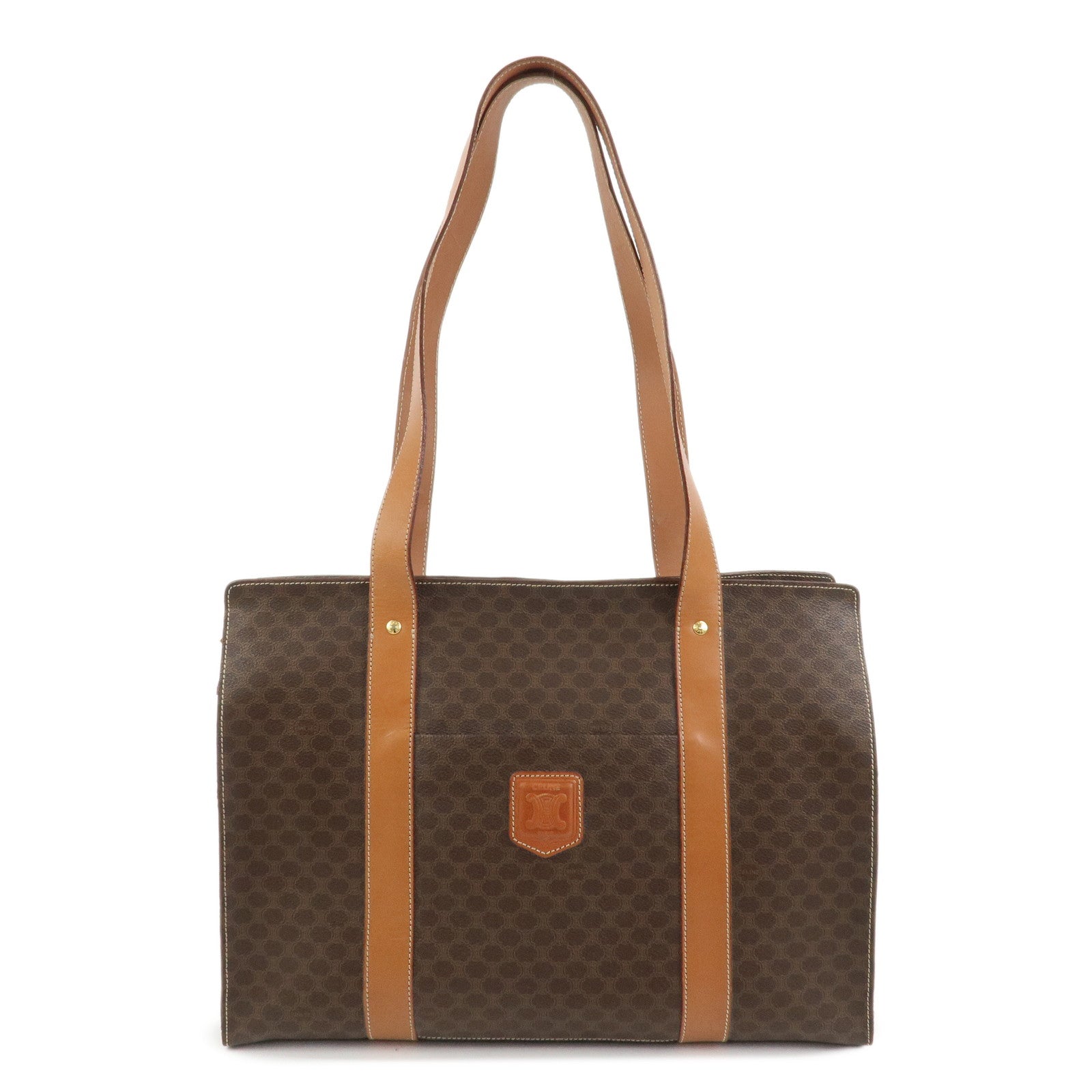 CELINE Macadam PVC Canvas Leather Tote Bag Shoulder Bag Brown
