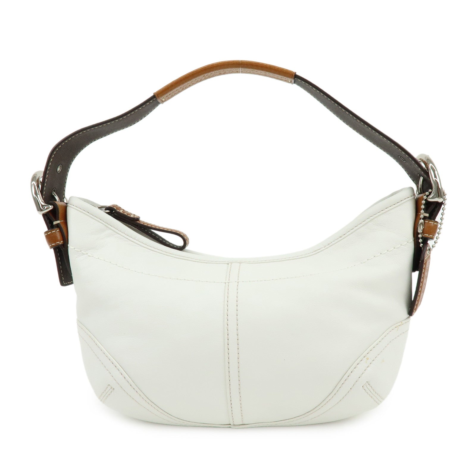 COACH Leather Shoulder Bag Hand Bag White Camel