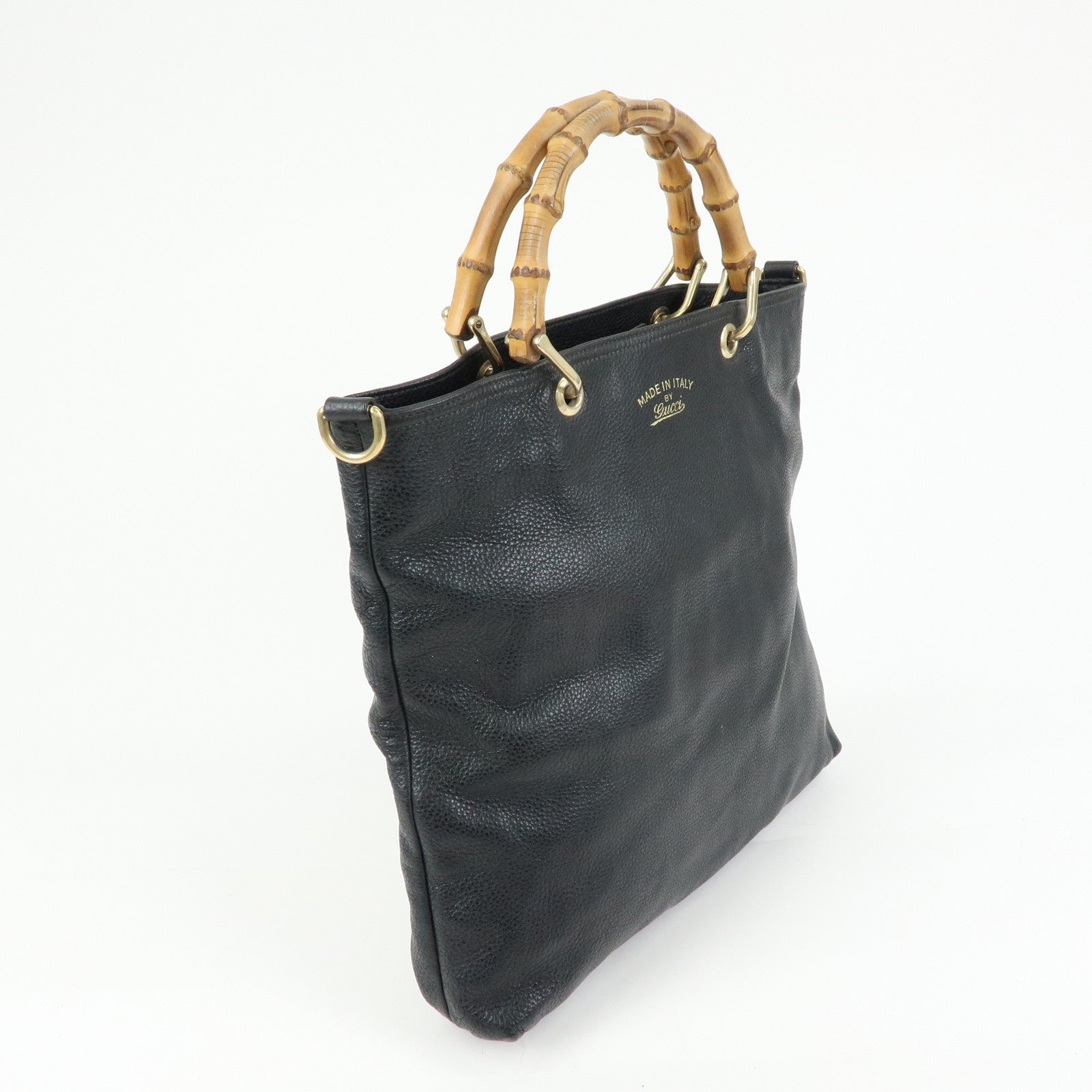 GUCCI Bamboo Shopper Leather 2Way Bag Tote Bag Black 323663