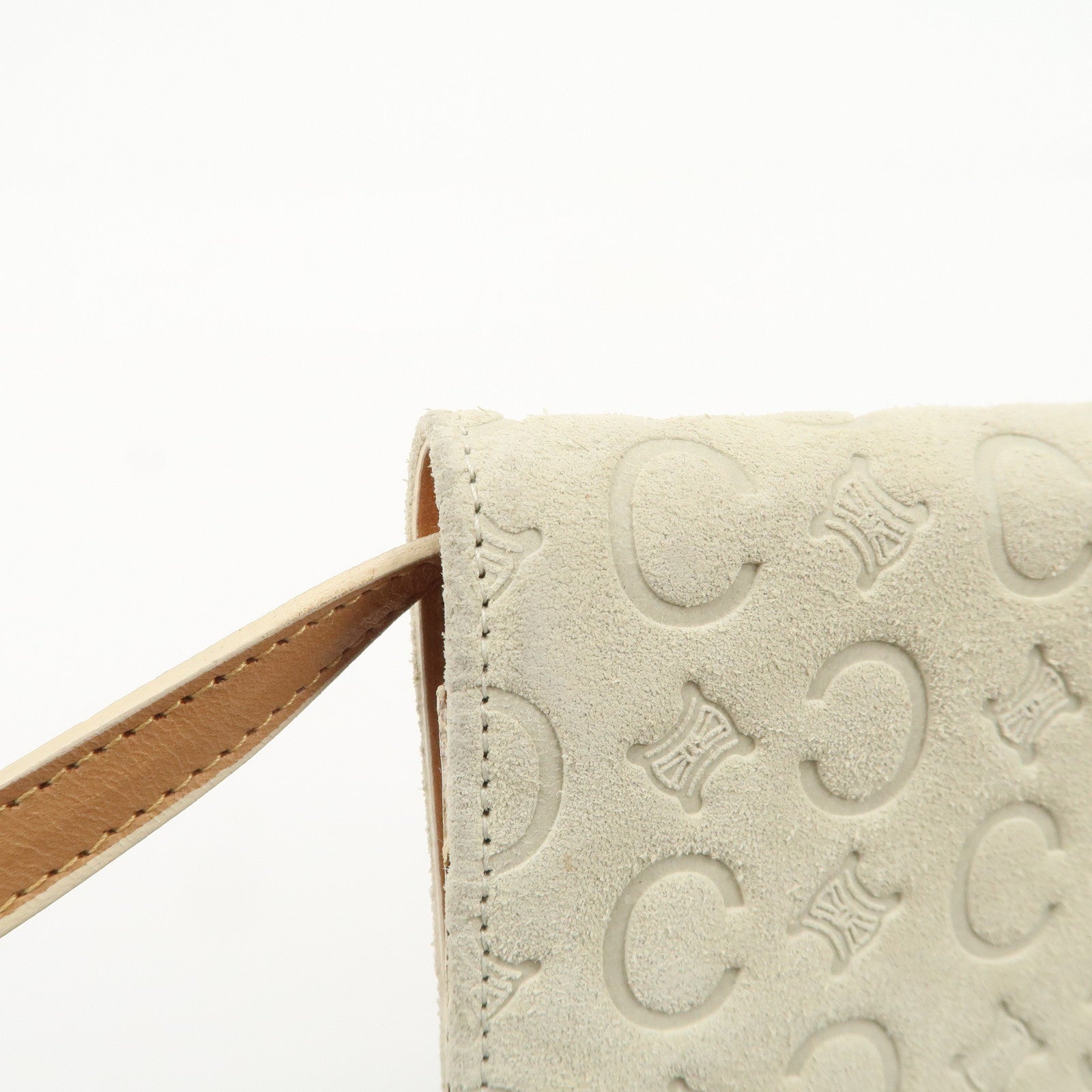 CELINE C Macadam Suede Shoulder Bag Crossbody Bag Ivory