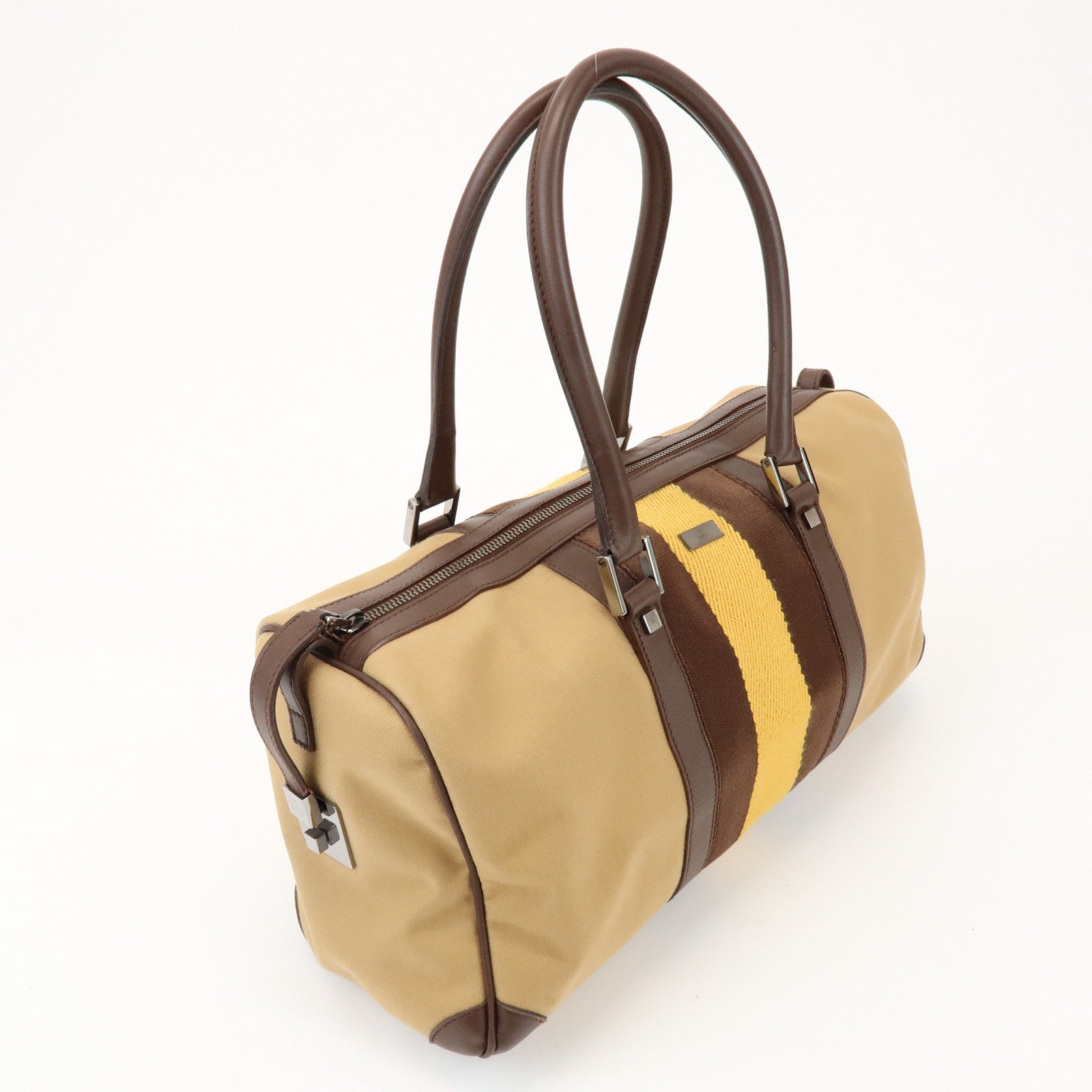 GUCCI Sherry Canvas Leather Boston Hand Bag Brown 000.0846.200047