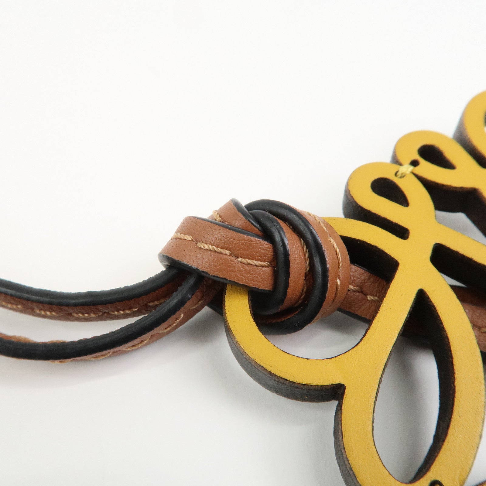 LOEW Anagram Leather Bag Charm Key Chain Yellow Black Brown