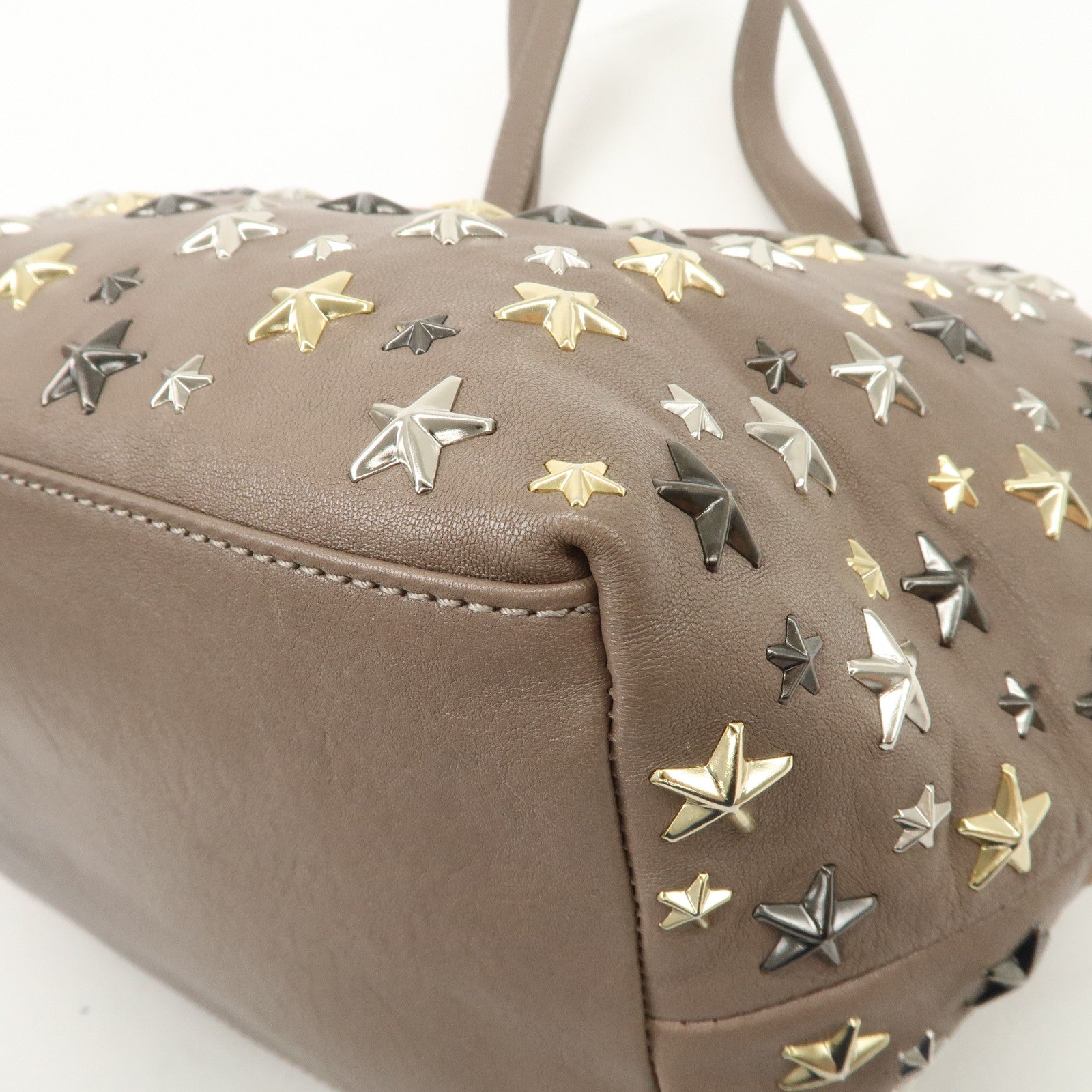 JIMMY CHOO Leather Star Studs Hand Bag Greige Used