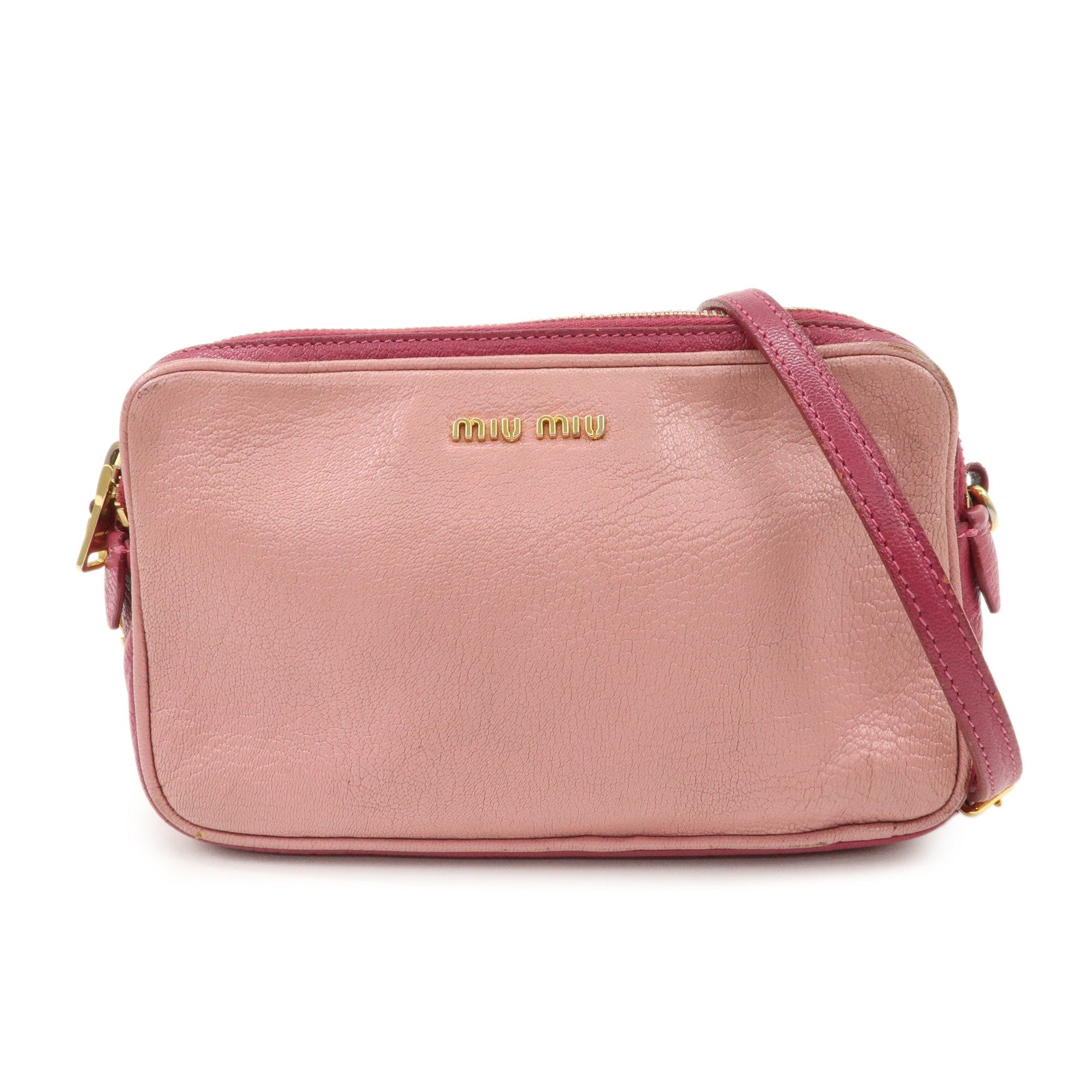 MIU MIU MADRAS BICOLORE Leather Shoulder Bag Crossbody Bag Pink Used