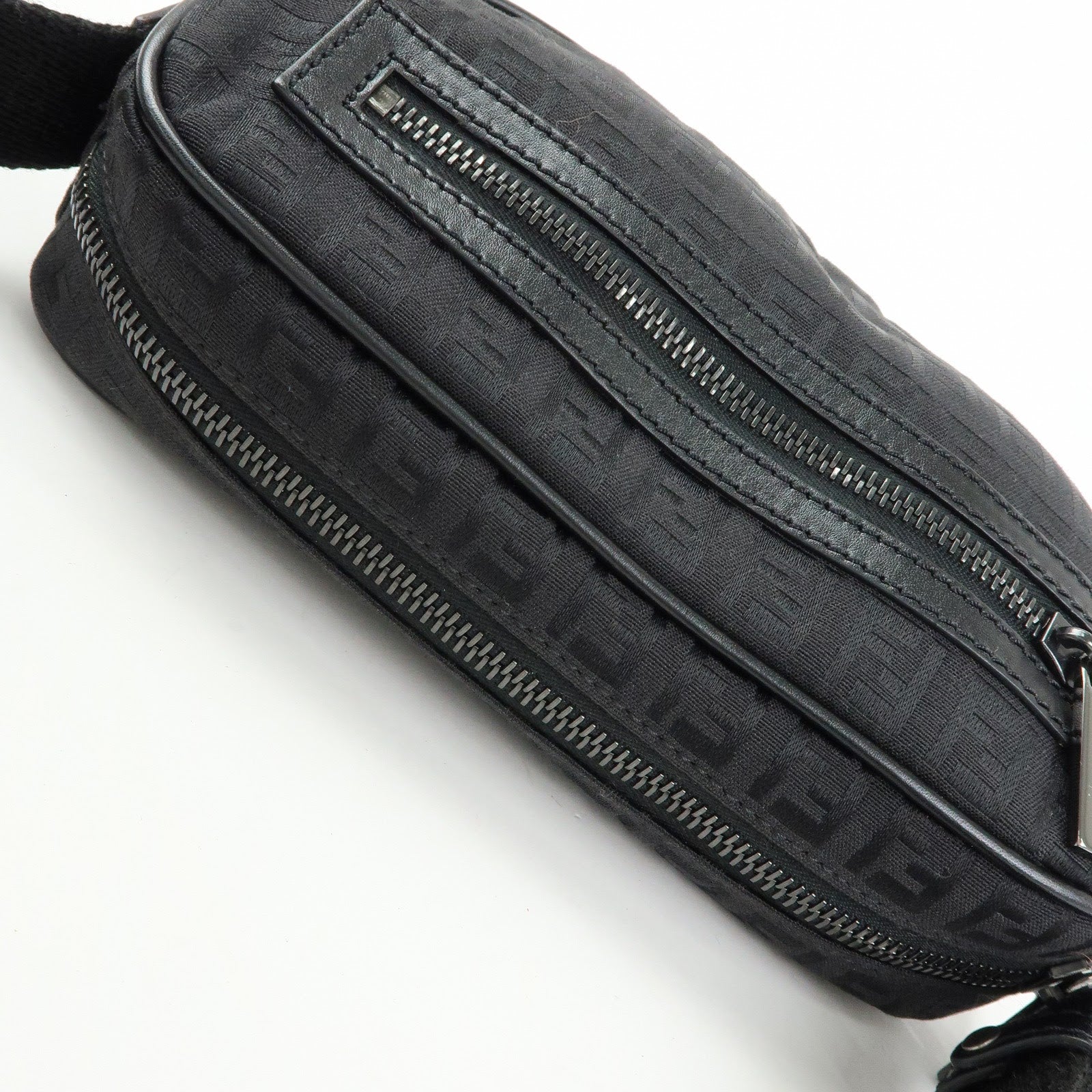 FENDI Zucchino Canvas Leather Shoulder Crossbody Bag Black 8BR324