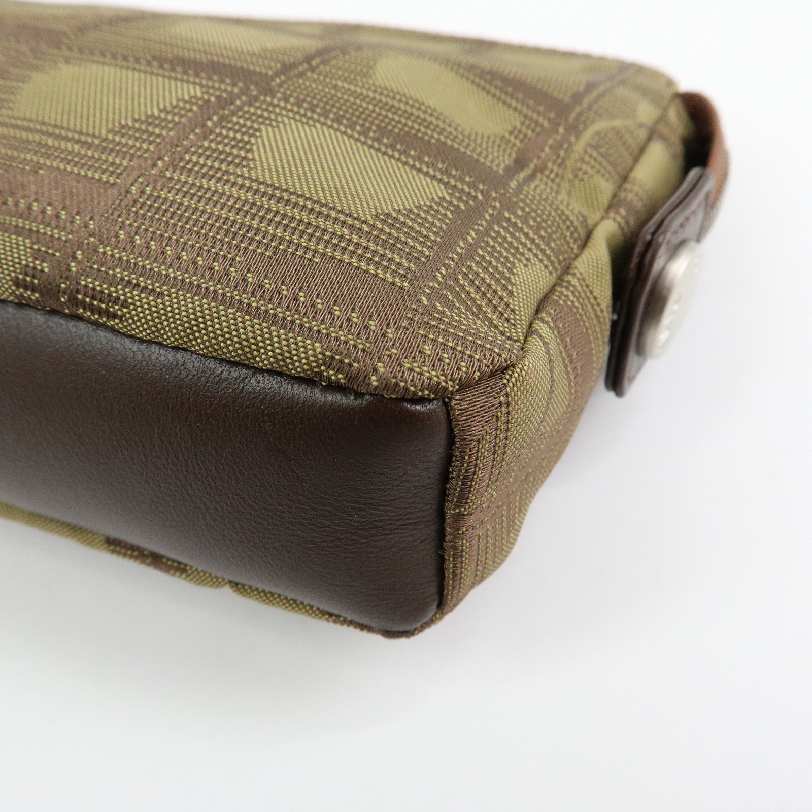 CHANEL New Travel Line Nylon Jacquard Leather Cosmetic Pouch Khaki