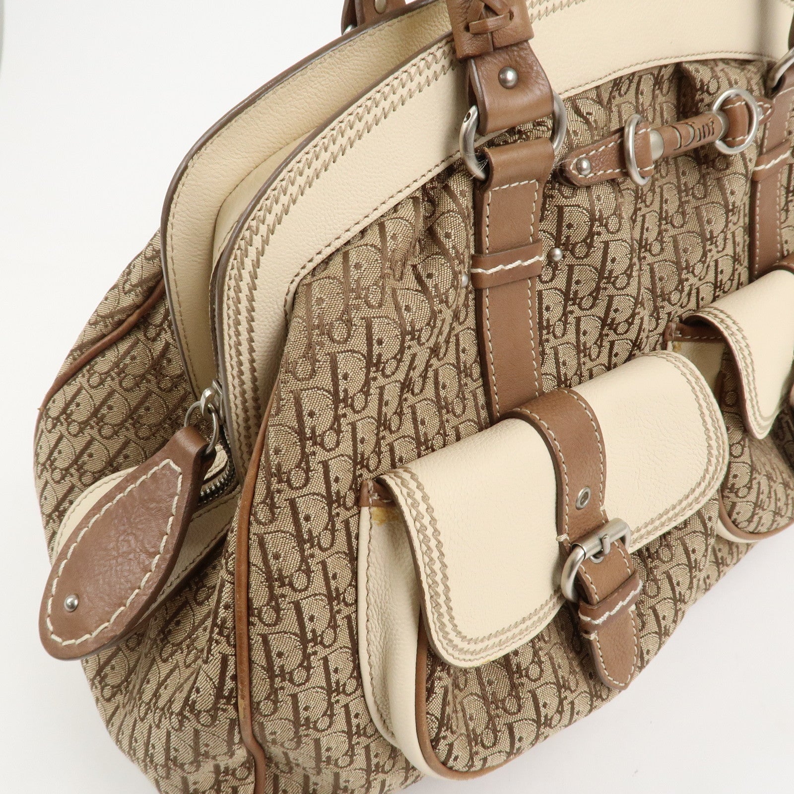 Christian Dior Trotter Canvas Leather Hand Bag Shoulder Bag Brown