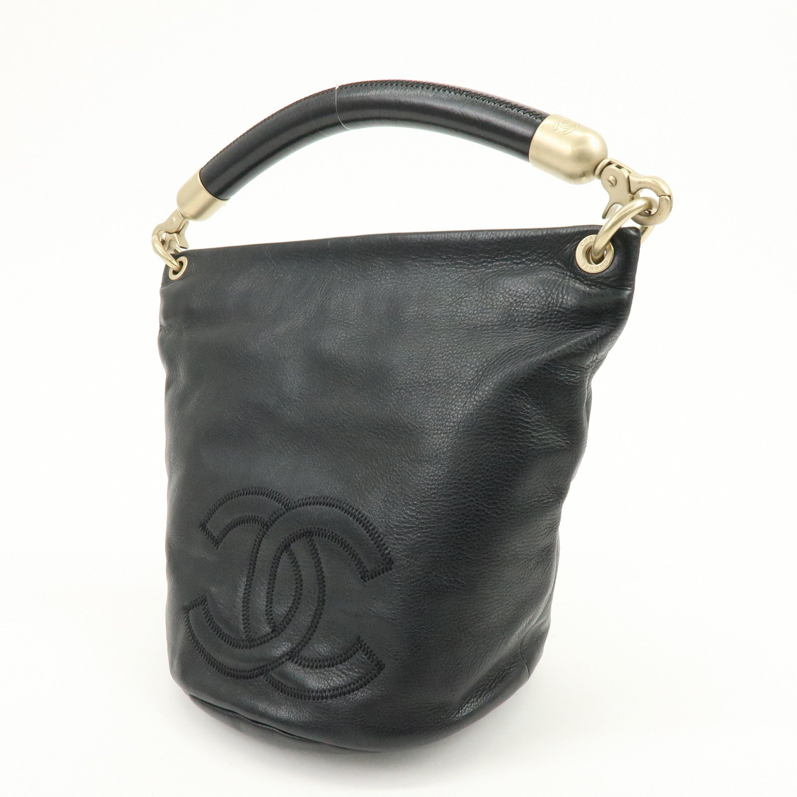 CHANEL COCO Mark Calf Leather Hand Bag Shoulder Bag Black