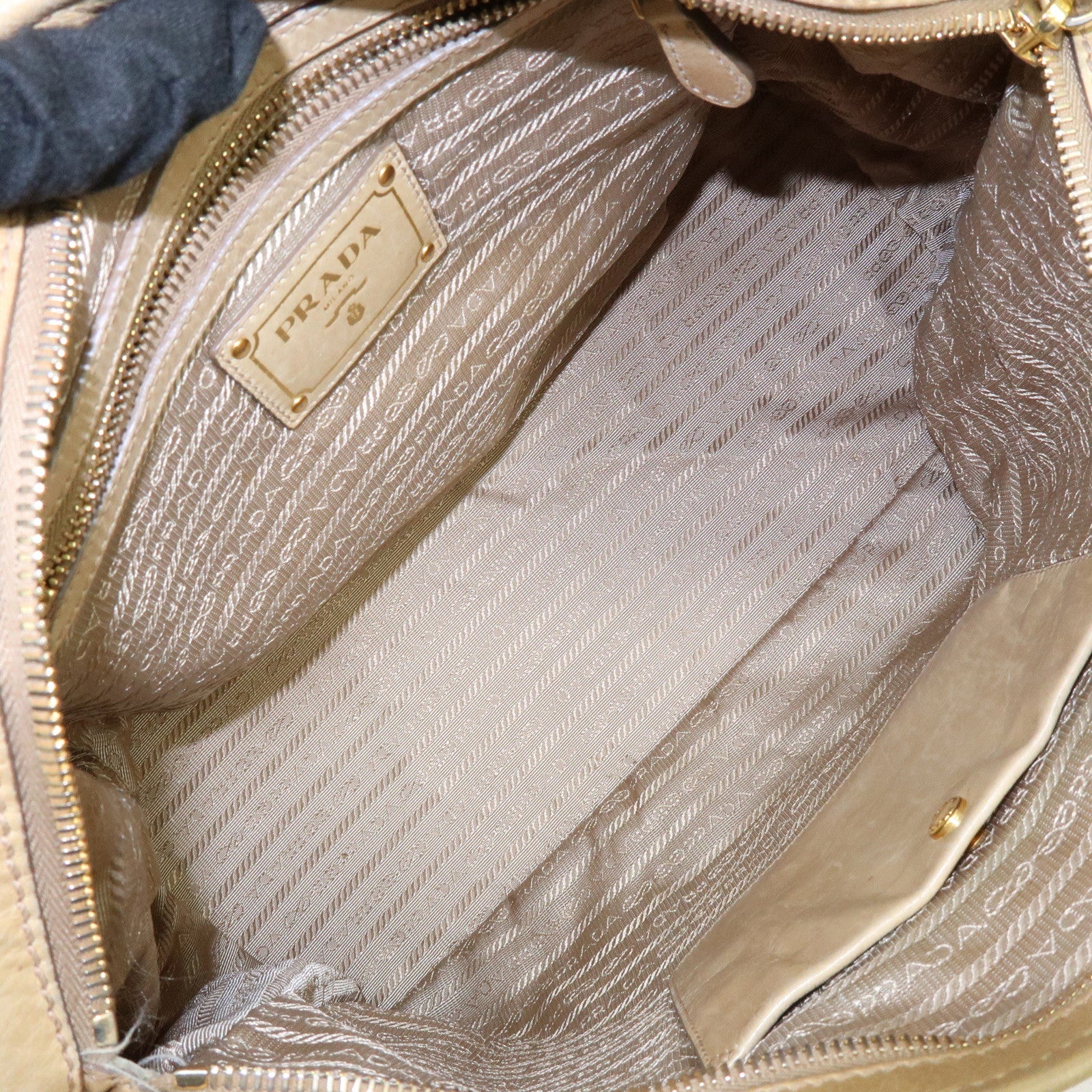 PRADA Logo Leather 2Way Shoulder Bag Hand Bag BN1921 Beige