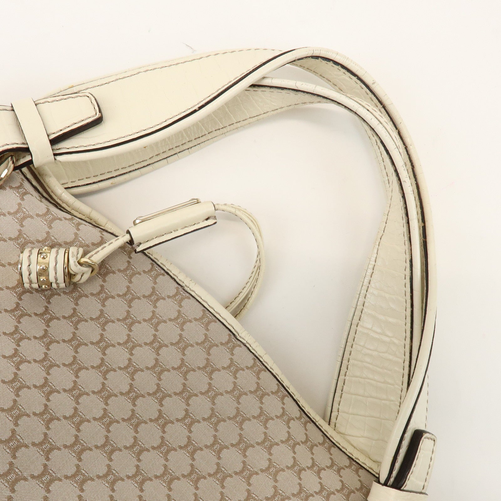 CELINE Macadam Bittersweet Canvas Leather Shoulder Bag Beige Ivory