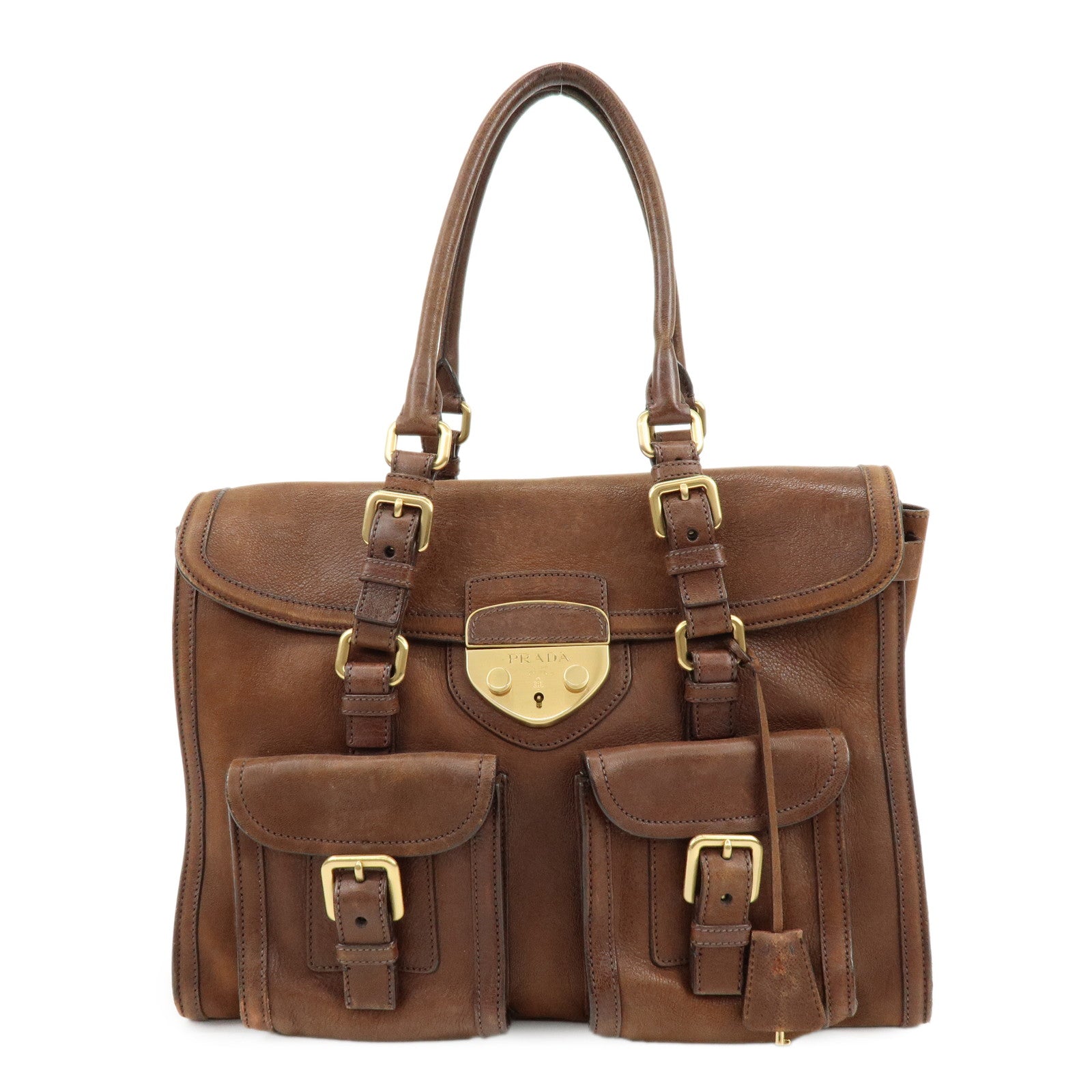 PRADA Leather Shoulder Bag Hand Bag Brown BR3130