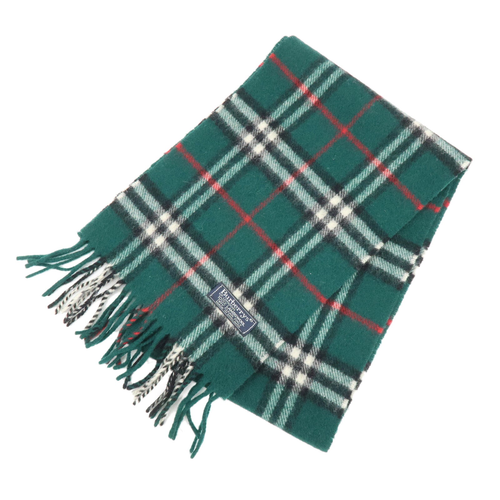 BURBERRY Plaid Cashmere 100% Scarf Green White Red