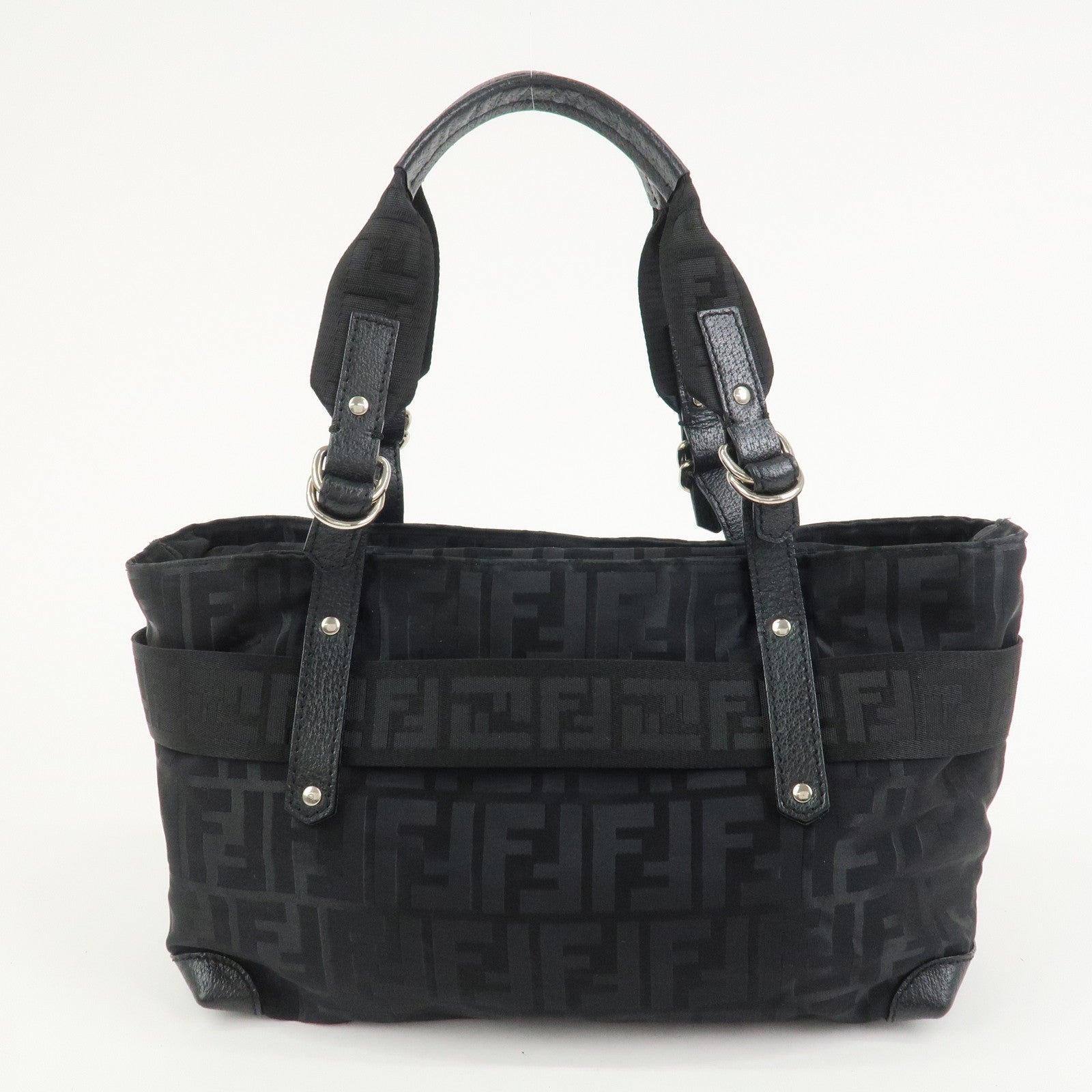 FENDI Zucca Nylon Leather Shoulder Bag Hand Bag Black 8BH143