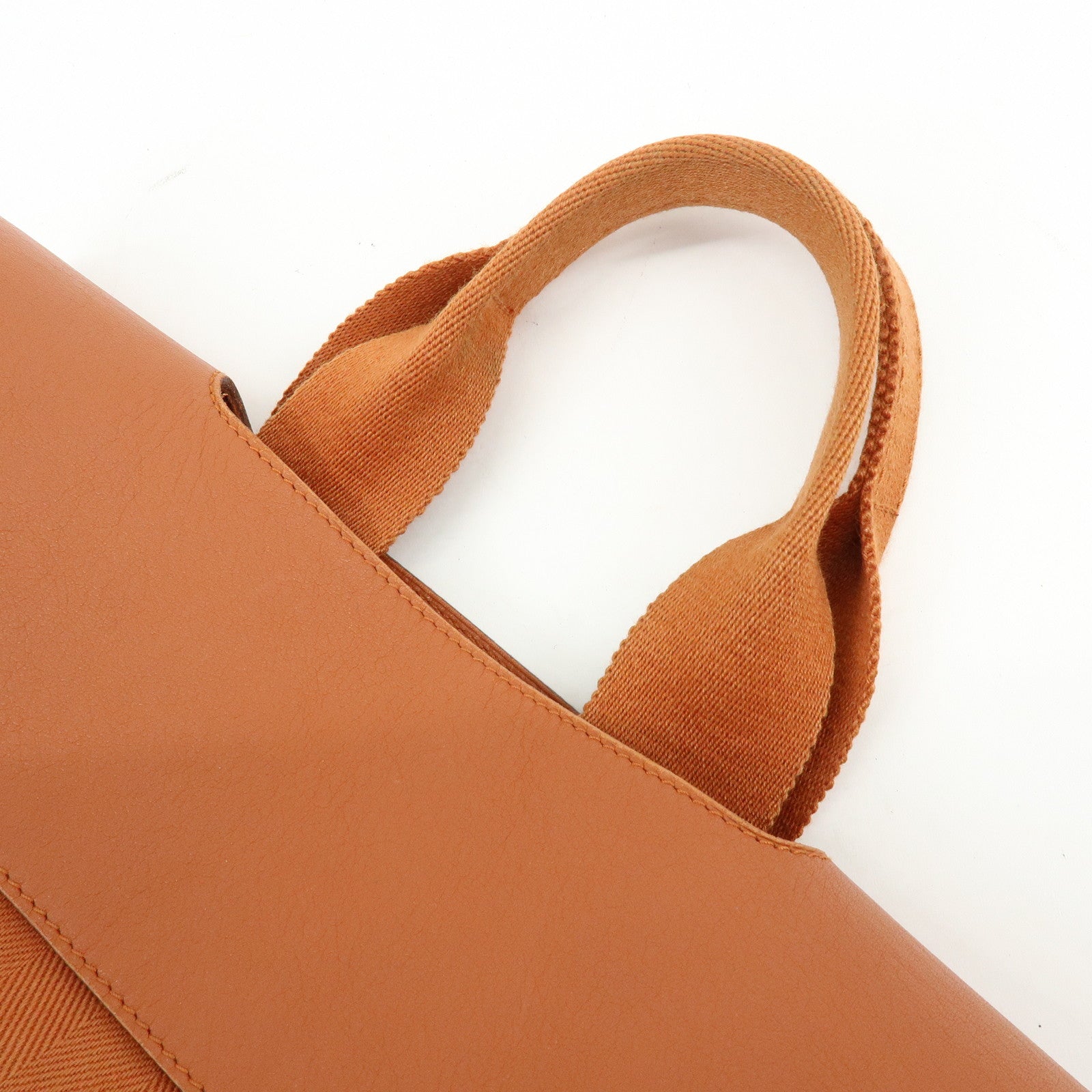 HERMES Valparaiso PM Toile Chevron Leather Tote Bag Hand Bag Brown