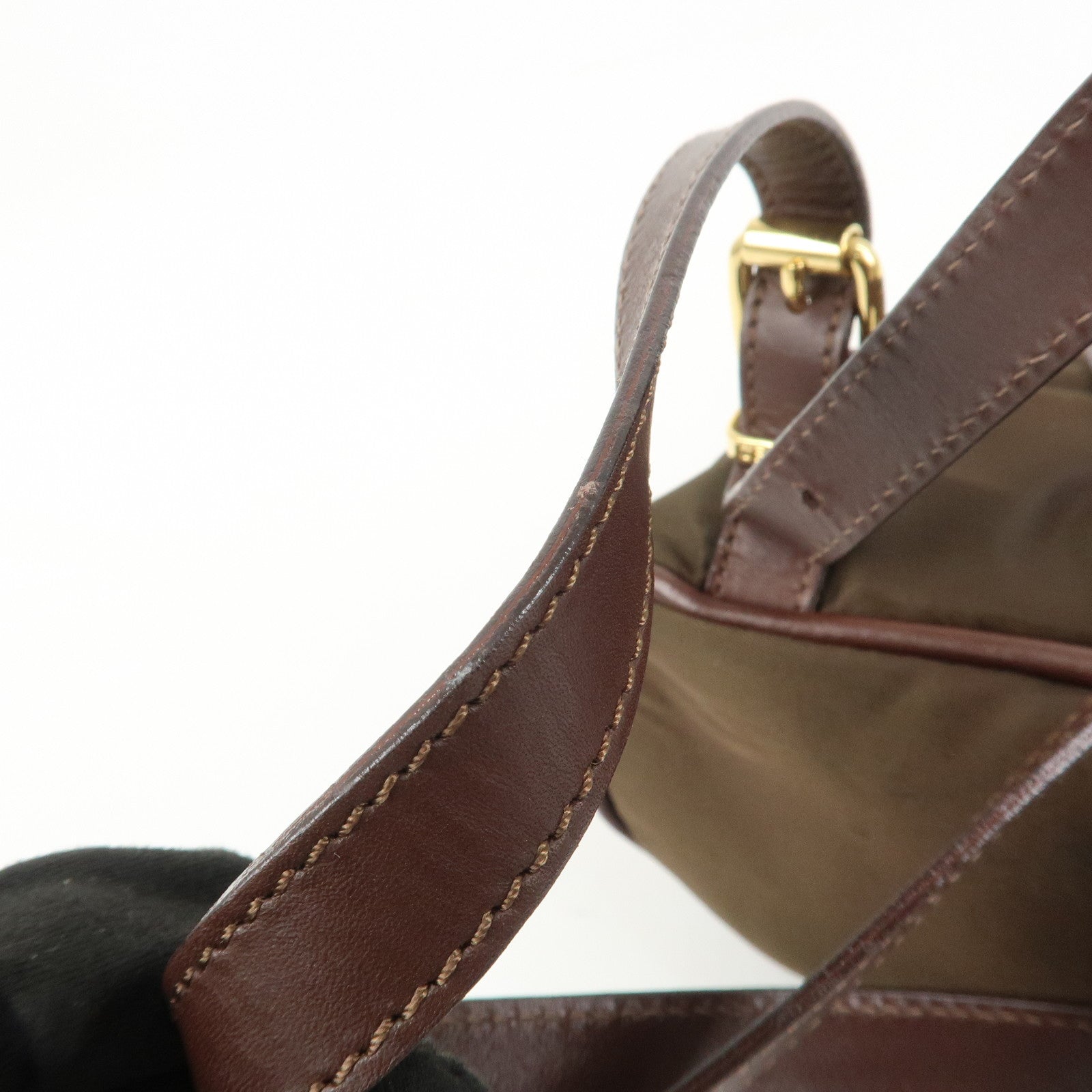 CELINE Logo Nylon Leather Backpack Ruck Sack Brown