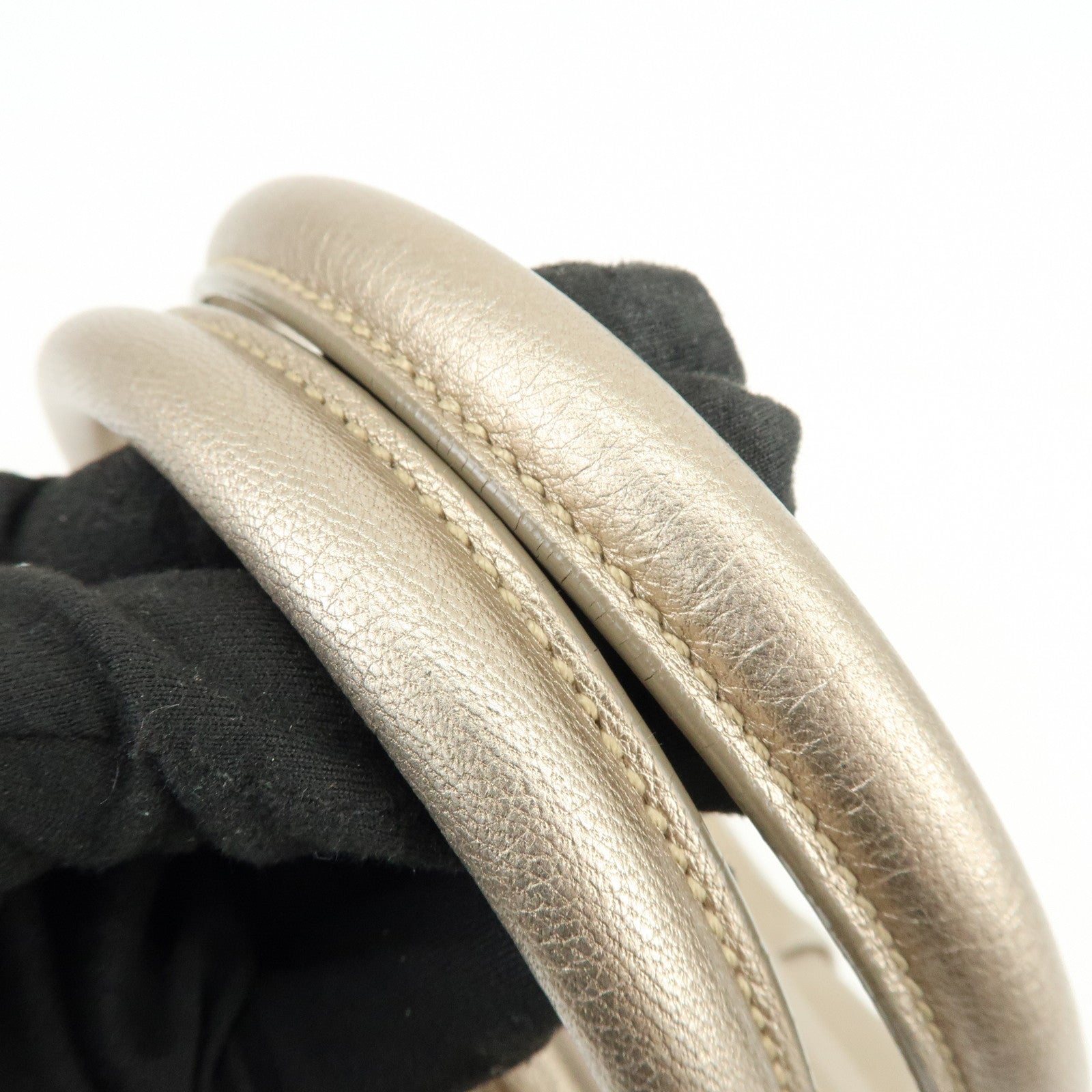 Ferragamo Gancini Leather Shoulder Bag Hand Bag Champagne Gold