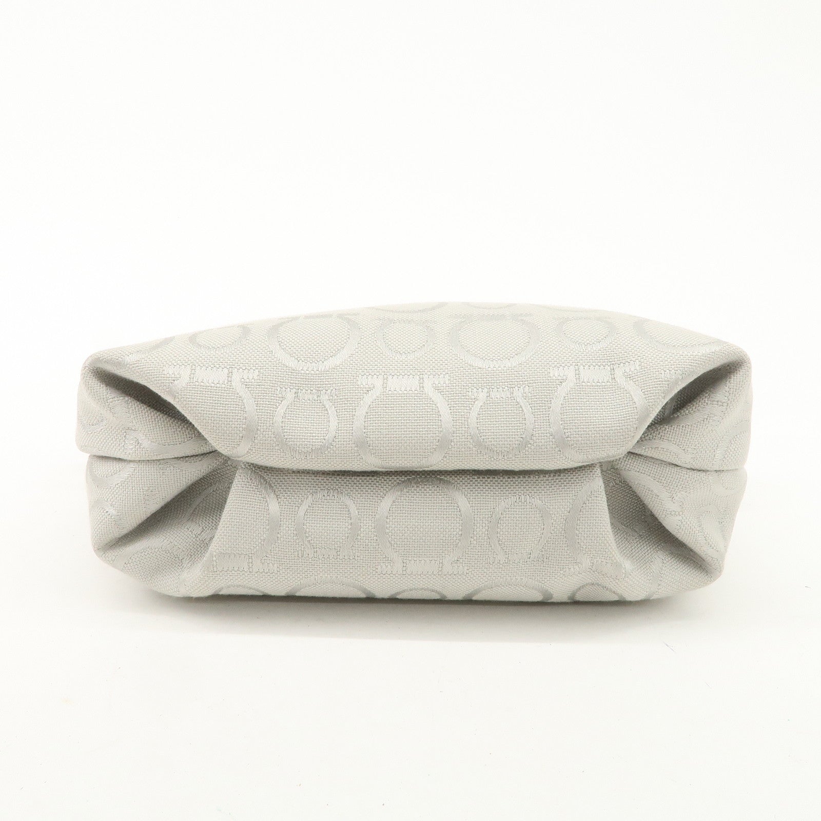 Ferragamo Gancini Leather Canvas Shoulder Bag Brown Silver Used