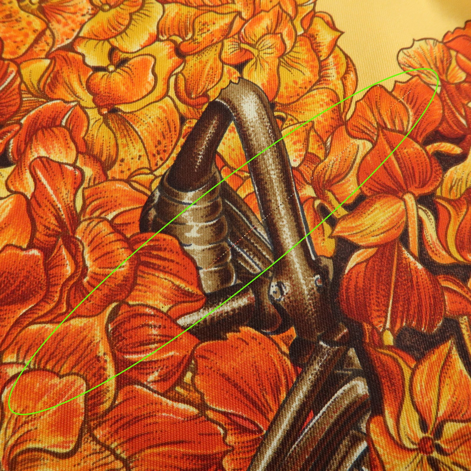 HERMES Carre 90 Silk 100% Scarf PASSIFLORES Orange Green Brown