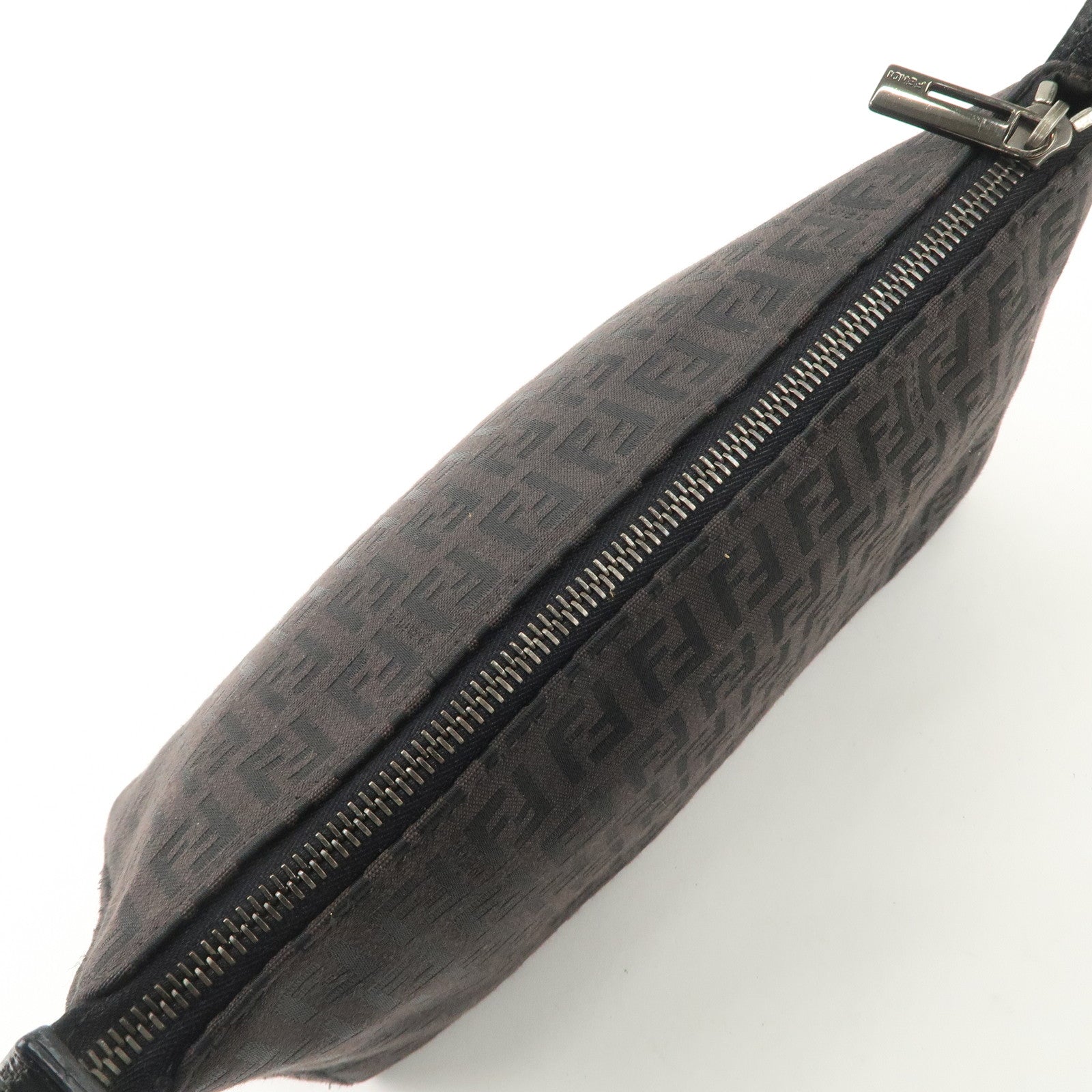 FENDI Zucchino Canvas Leather Shoulder Bag Black Brown 8BR444 Used