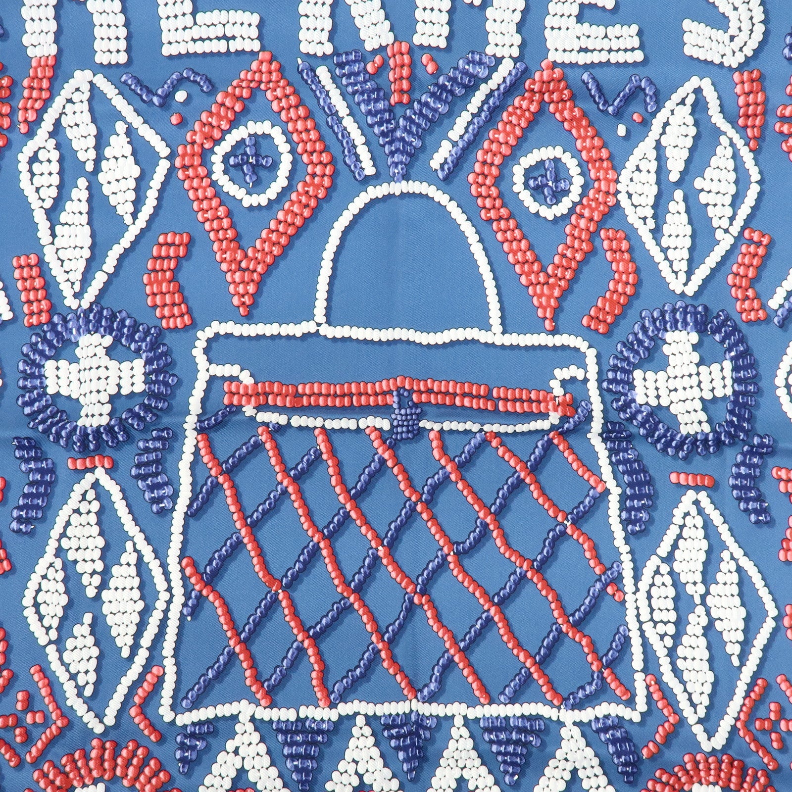 HERMES Carre 65 Silk 100% Scarf KELLY EN PERLES Pearl Print Blue