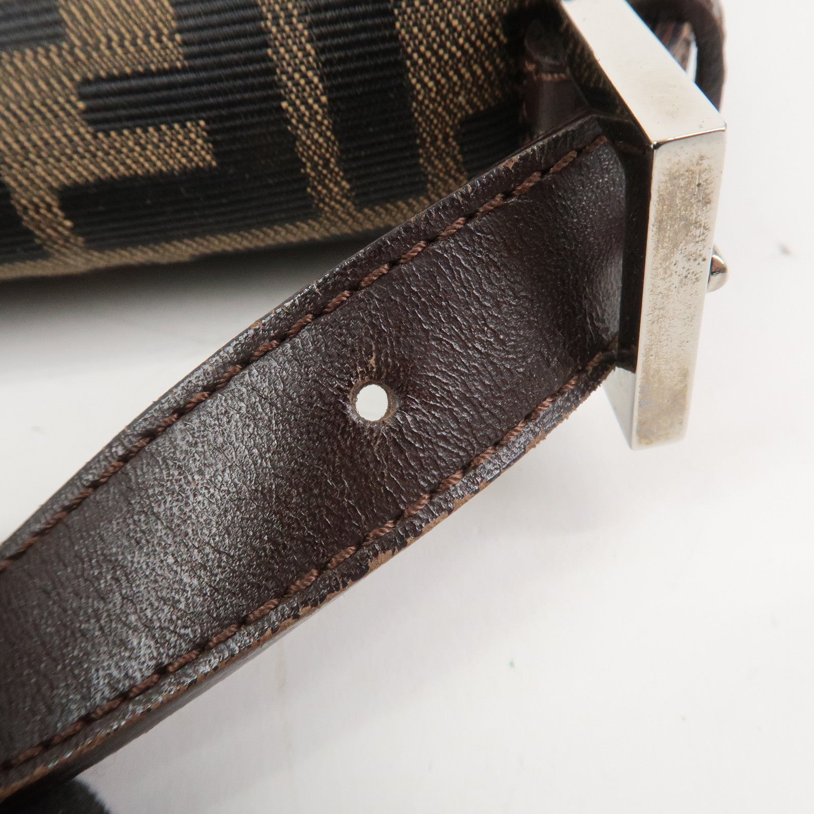 FENDI Zucca Mamma Baguette Canvas Leather Shoulder Bag Brown 26424