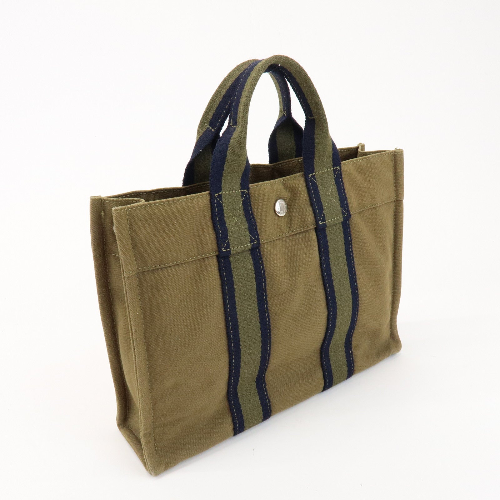 HERMES Canvas Fourre tout PM Hand Bag Tote Bag Khaki
