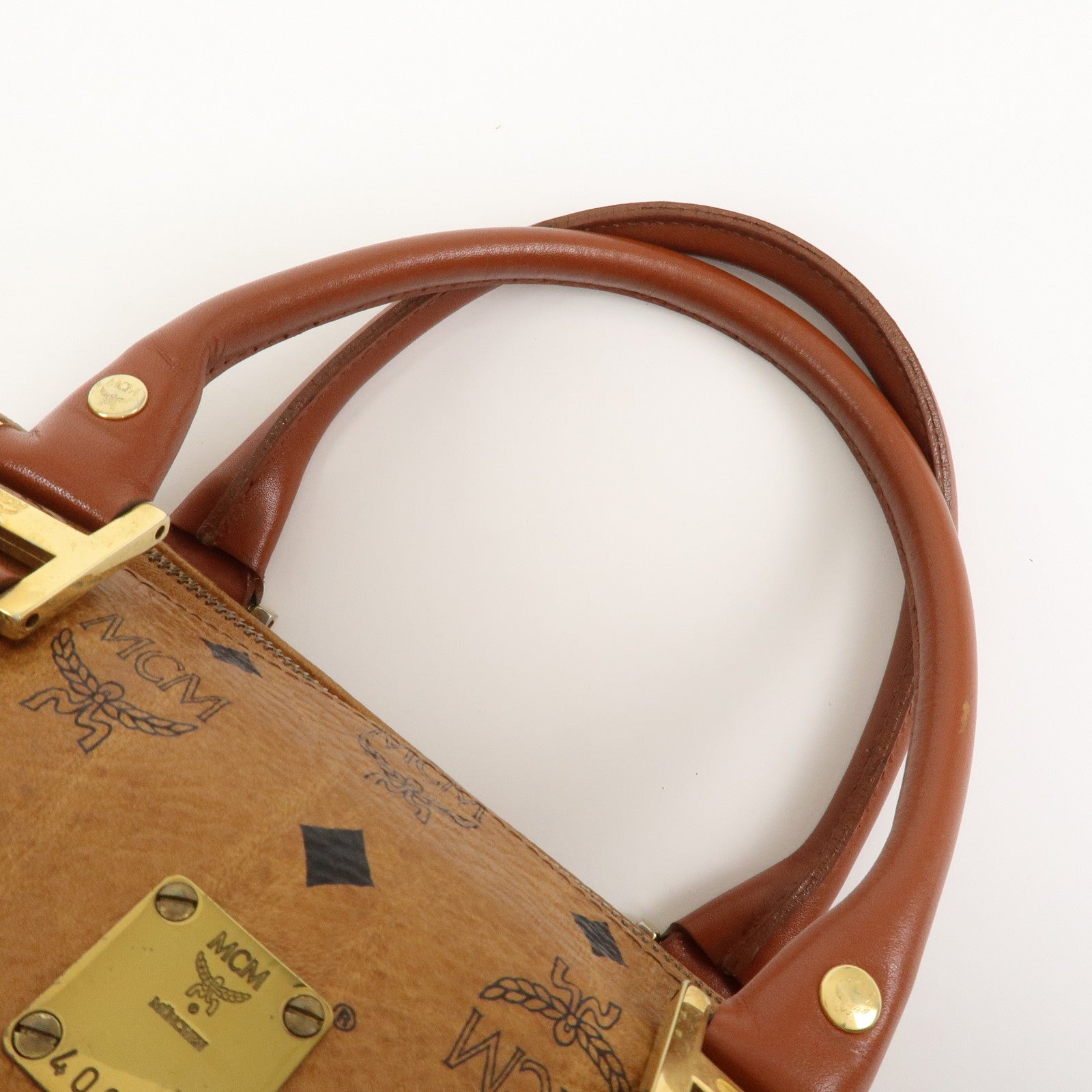 MCM Visetos Logo Leather 2WAY Bag Hand Bag Shoulder Bag Brown