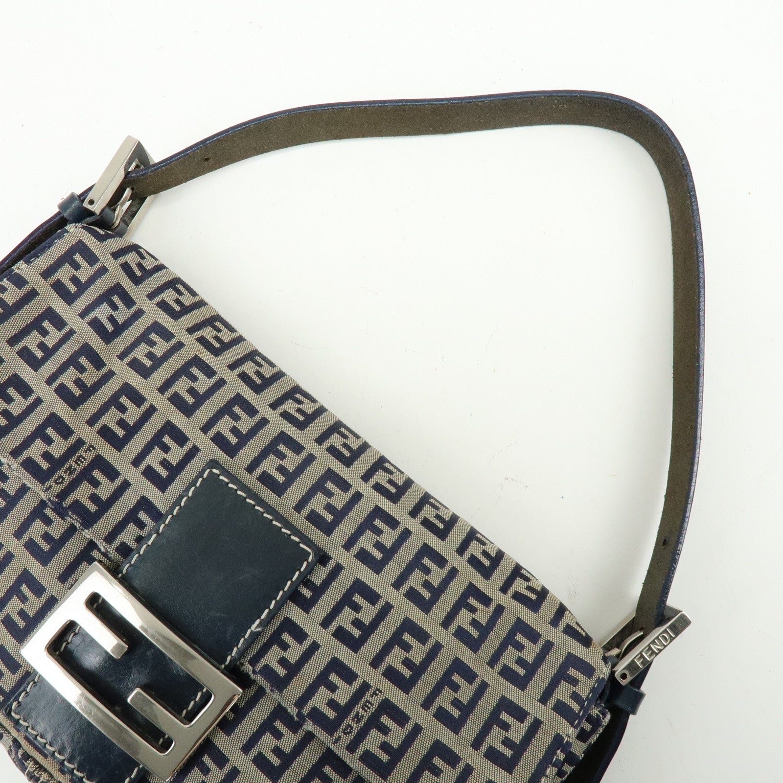FENDI Mamma Baguette Zucchino Canvas Leather Shoulder Bag 26424