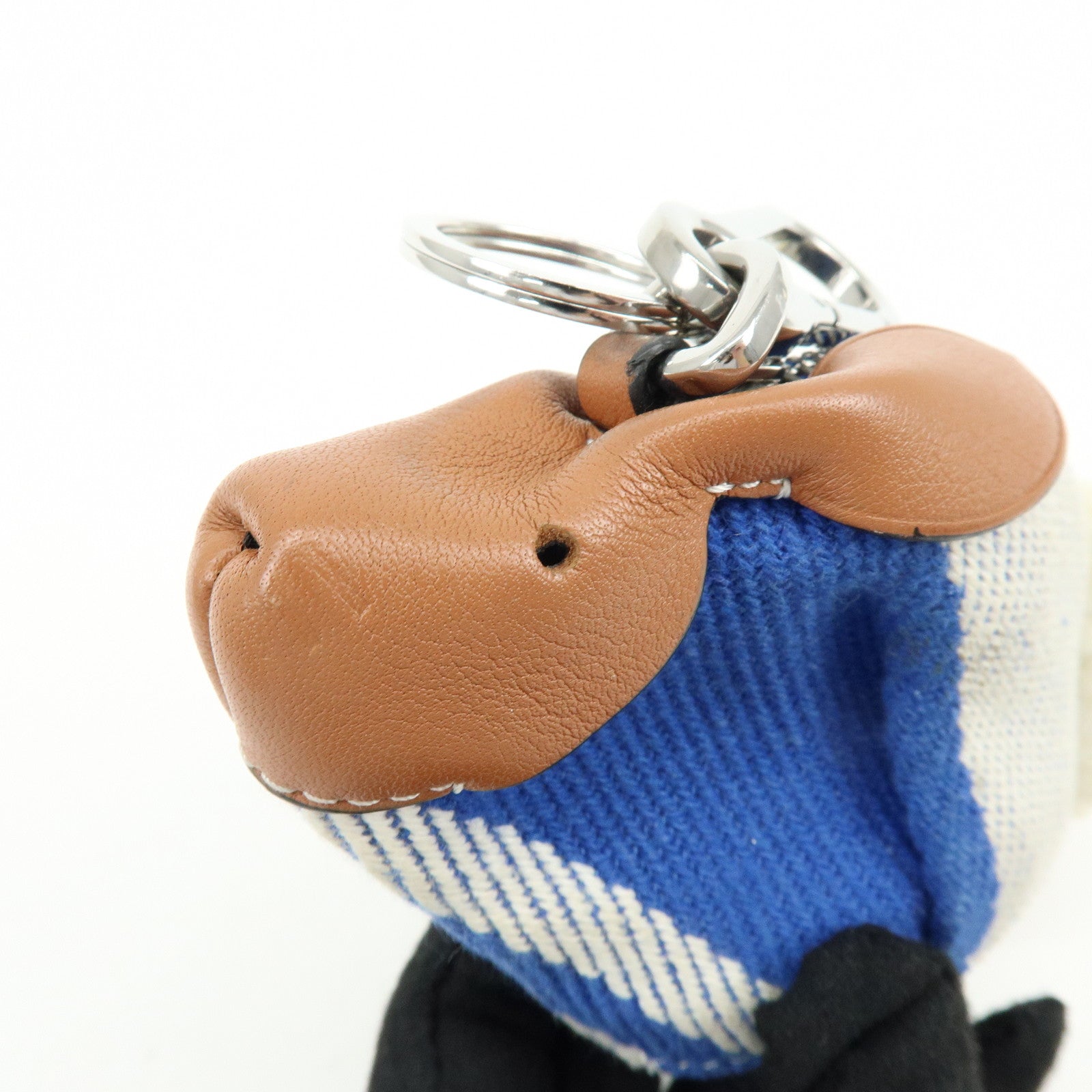 LOEWE Canvas Leather Rabbit Bag Charm Key Chain Blue Camel