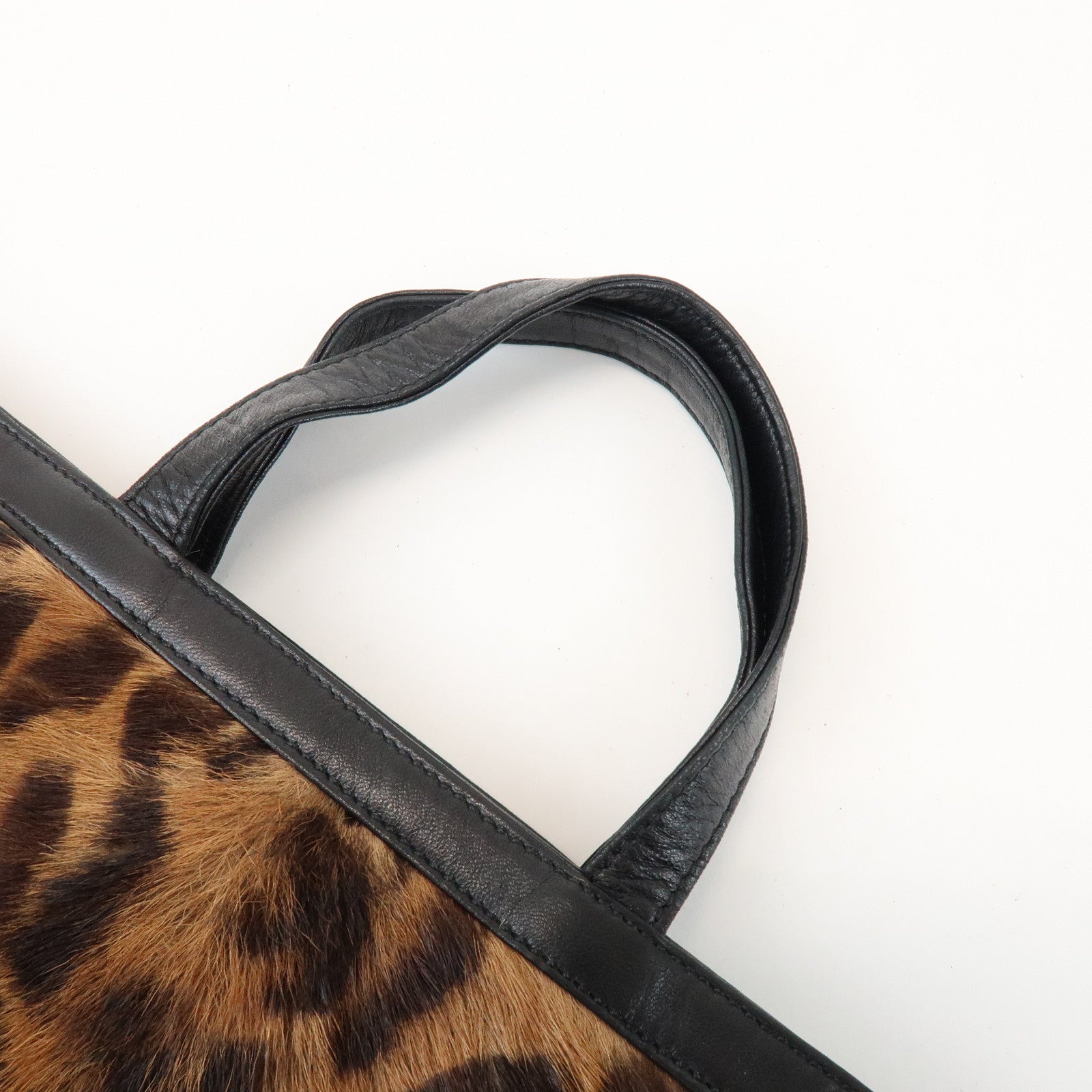 LOEWE Unborn Calf Leather Tote Bag Hand Bag Brown Black