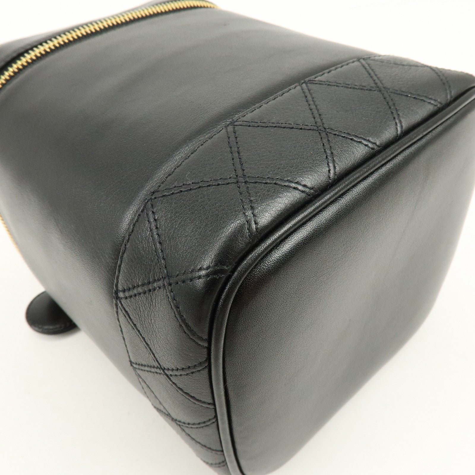 CHANEL COCO Mark Lamb Skin Vanity Bag Hand Bag Black A01998