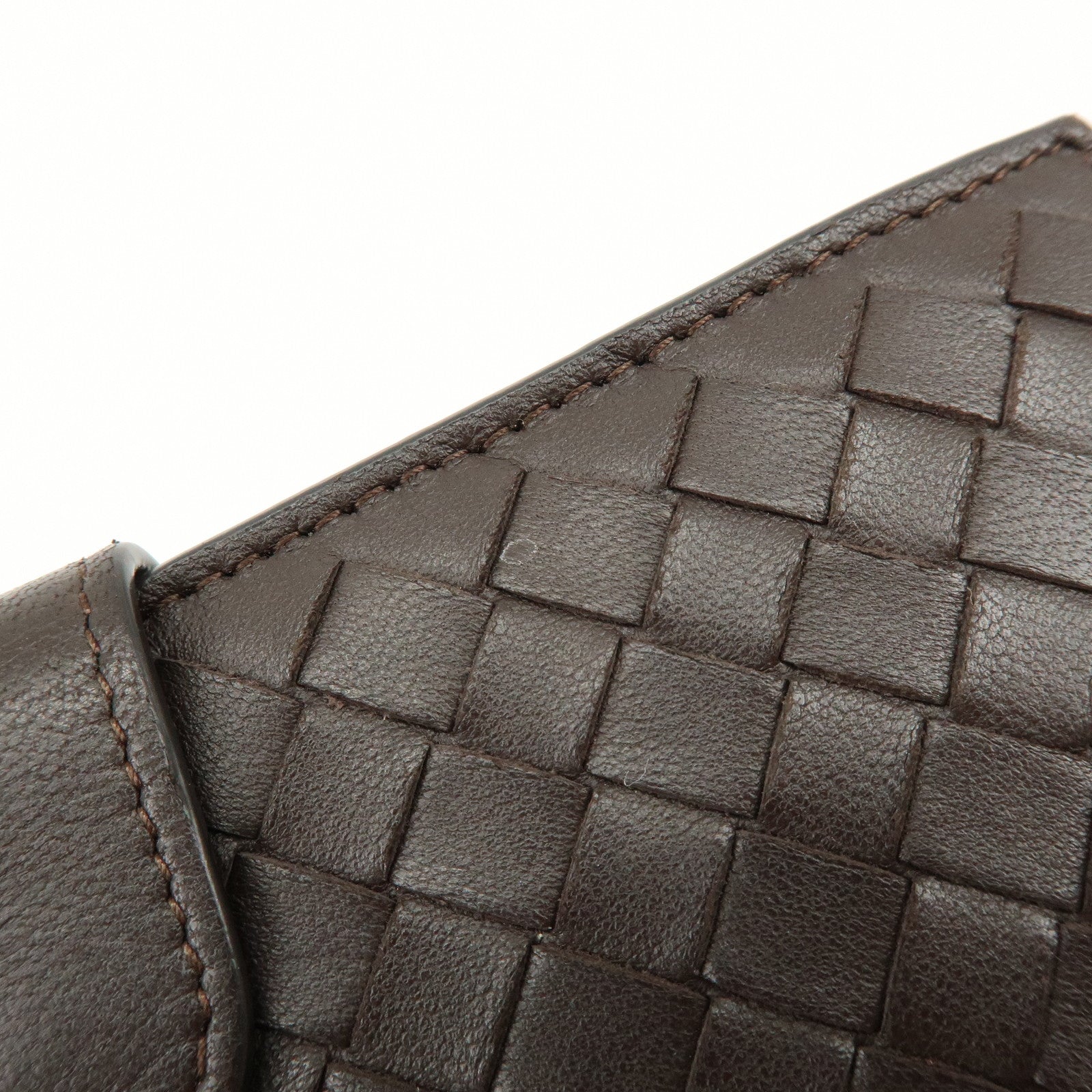 BOTTEGA VENETA Intrecciato Leather Bi-fold Long Wallet Dark Brown
