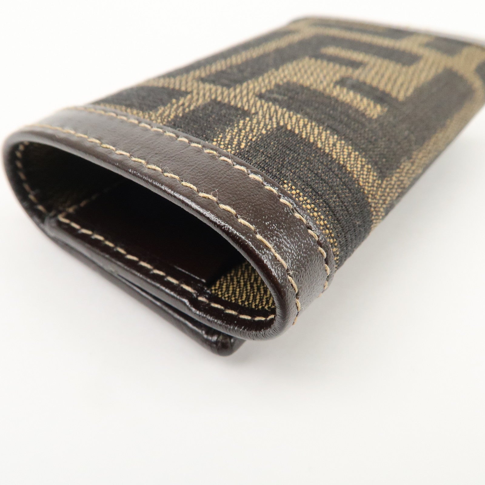 FENDI Zucca Canvas Leather 6 Ring Key Case Brown Black 10163