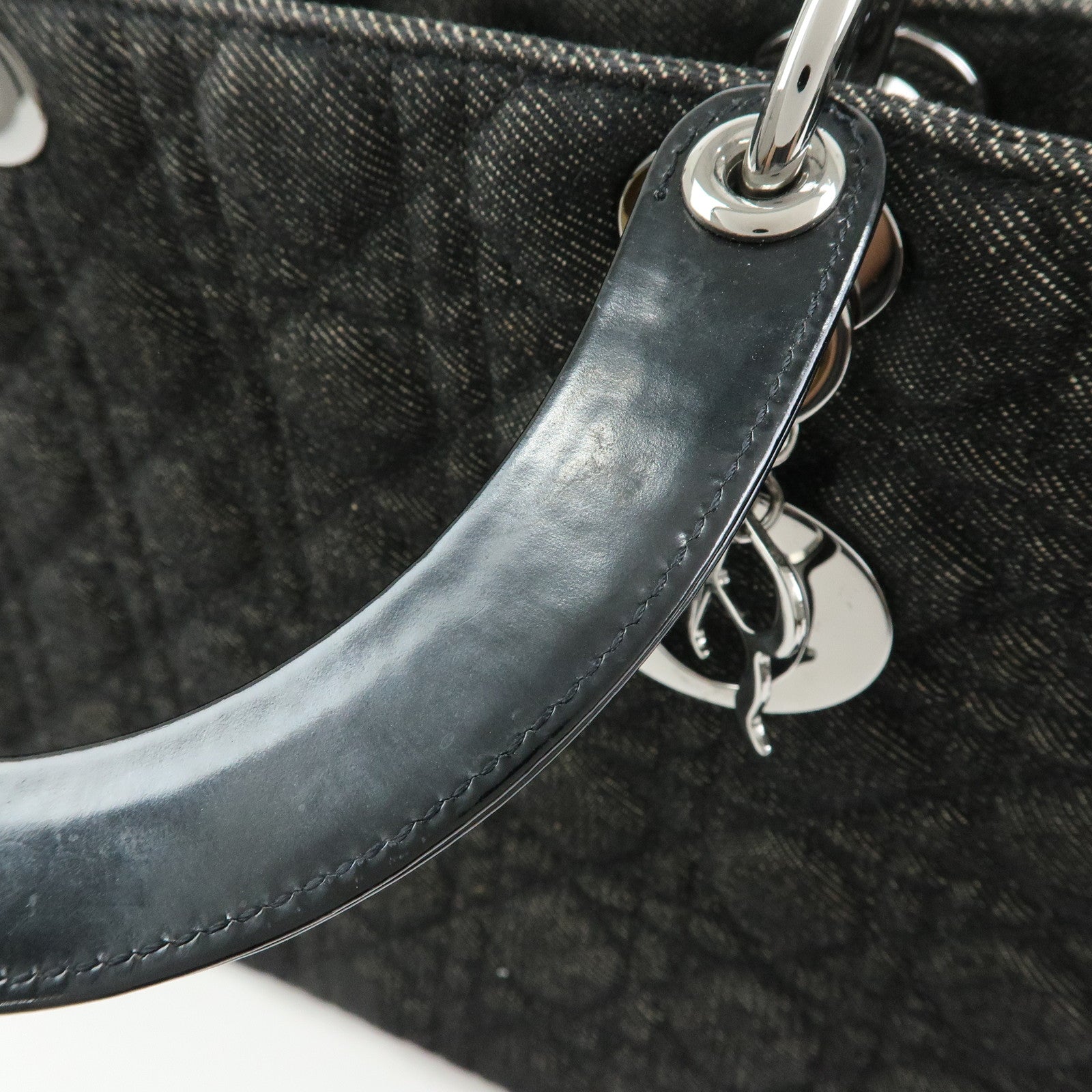 Christian Dior Cannage Lady Dior Denim Leather Medium ToteBag Black
