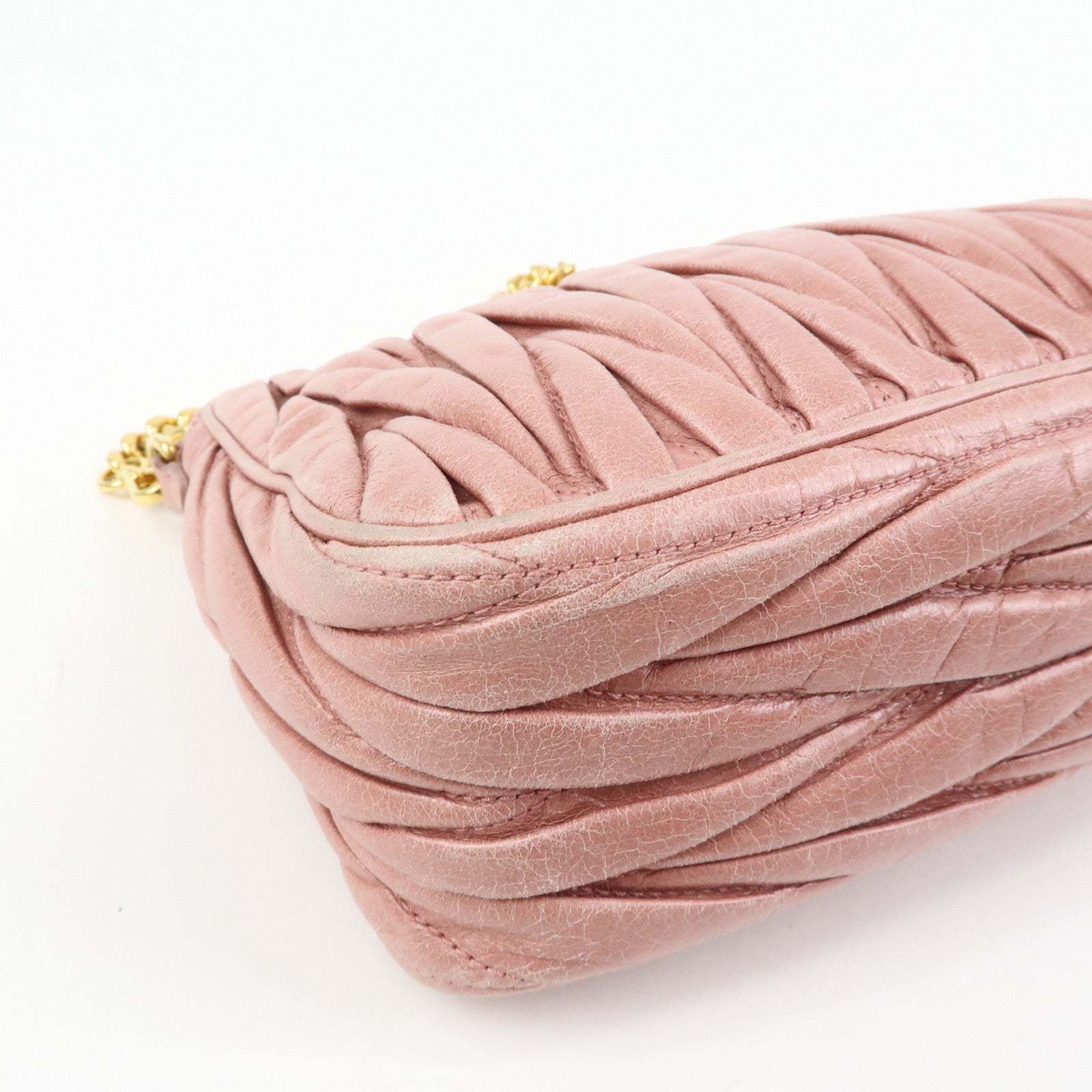 MIU MIU Matelasse Leather Chain Shoulder Crossbody Bag Pink 5BC892
