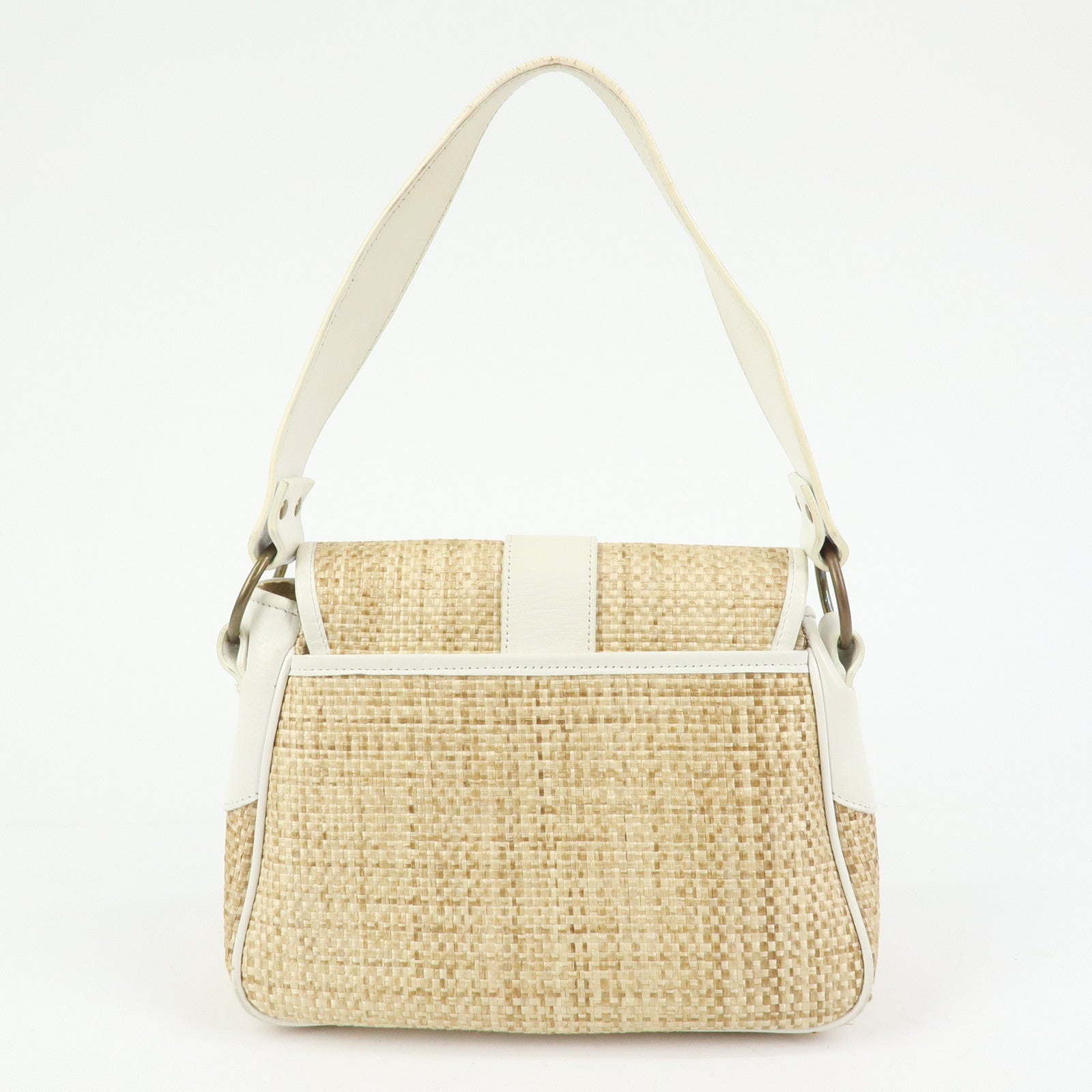 Chloe Raffia Leather Shoulder Bag Hand Bag Natural White