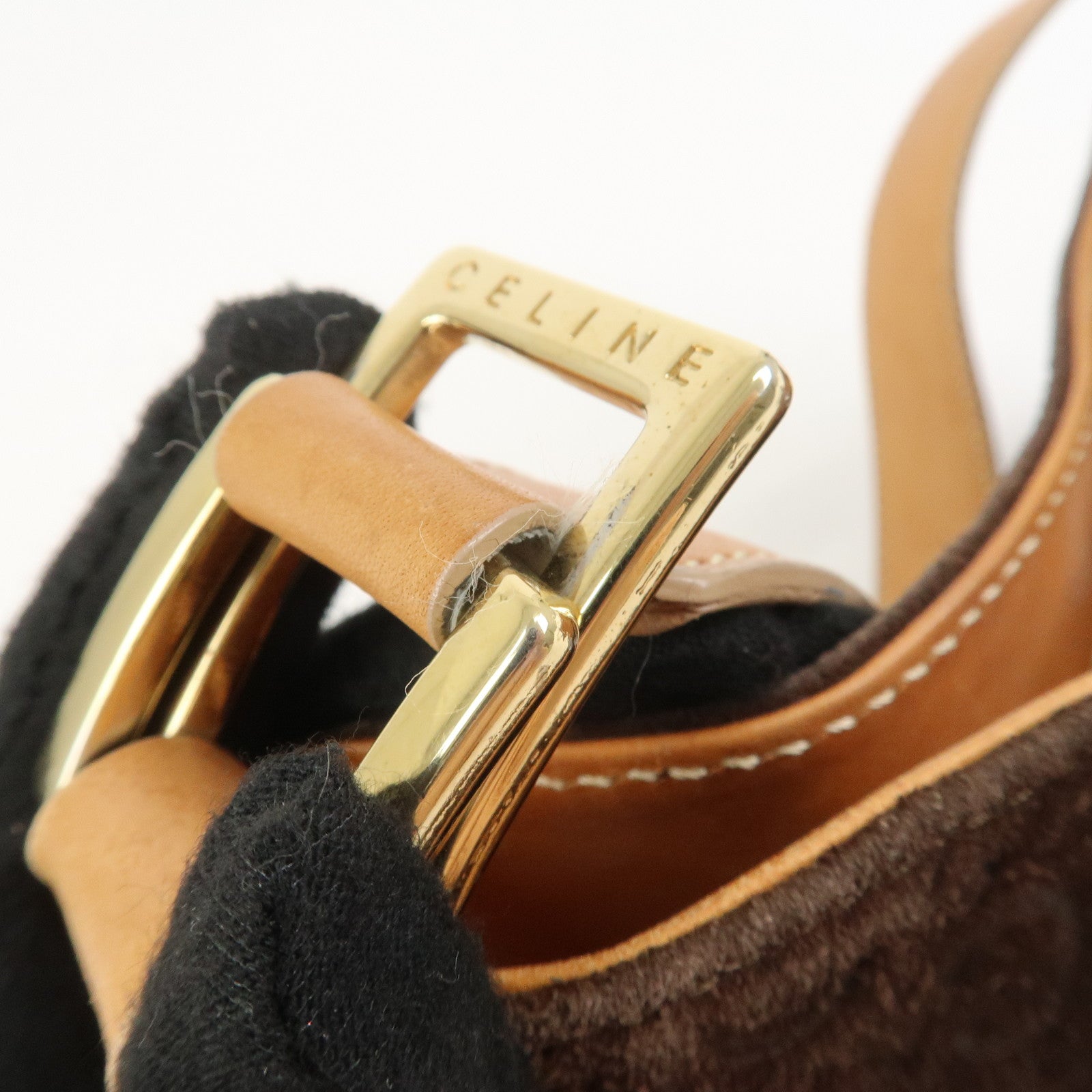 CELINE C Macadam Suede Leather Shoulder Bag Brown