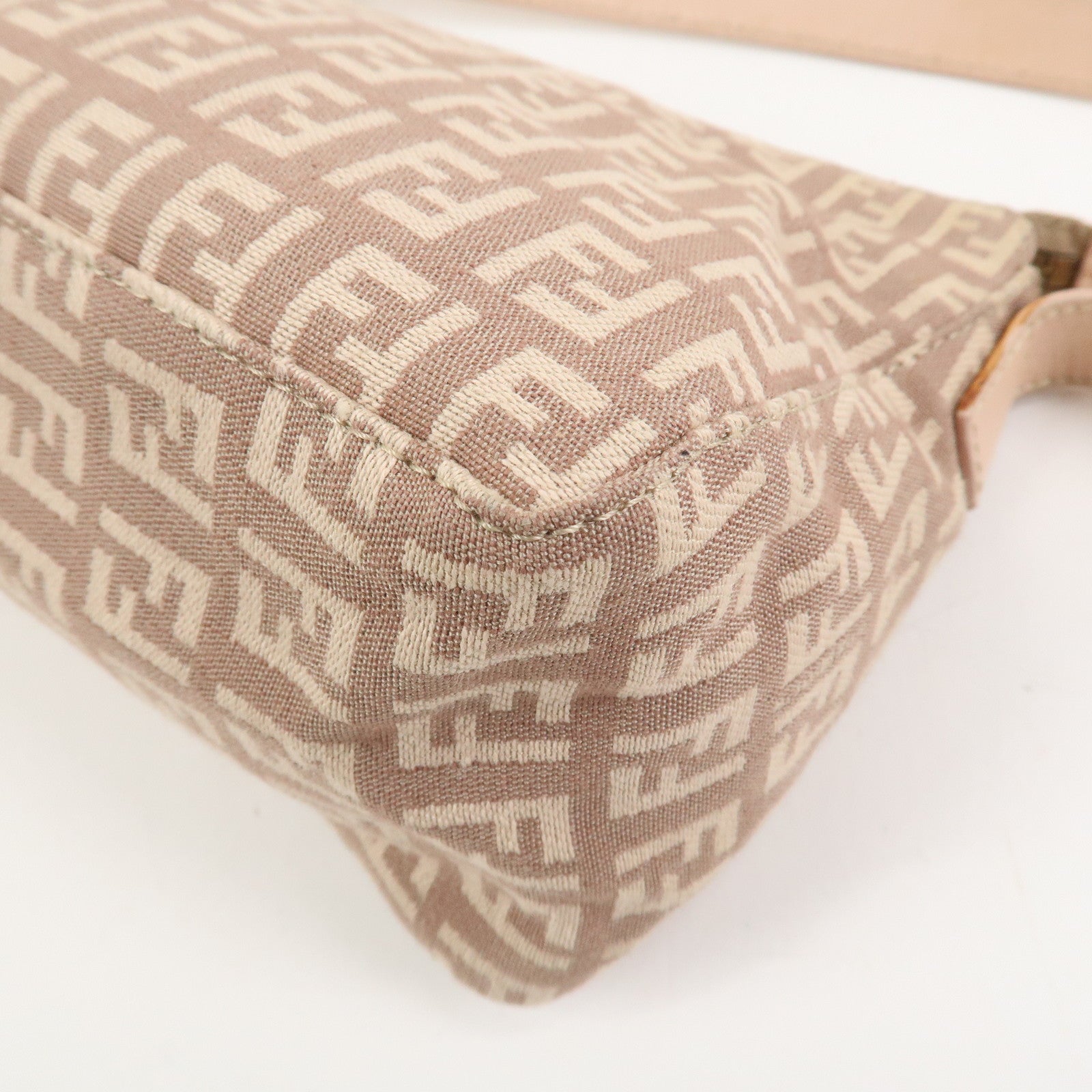 FENDI Zucchino Canvas Leather Shoulder Hand Bag Pink Beige 8BR444