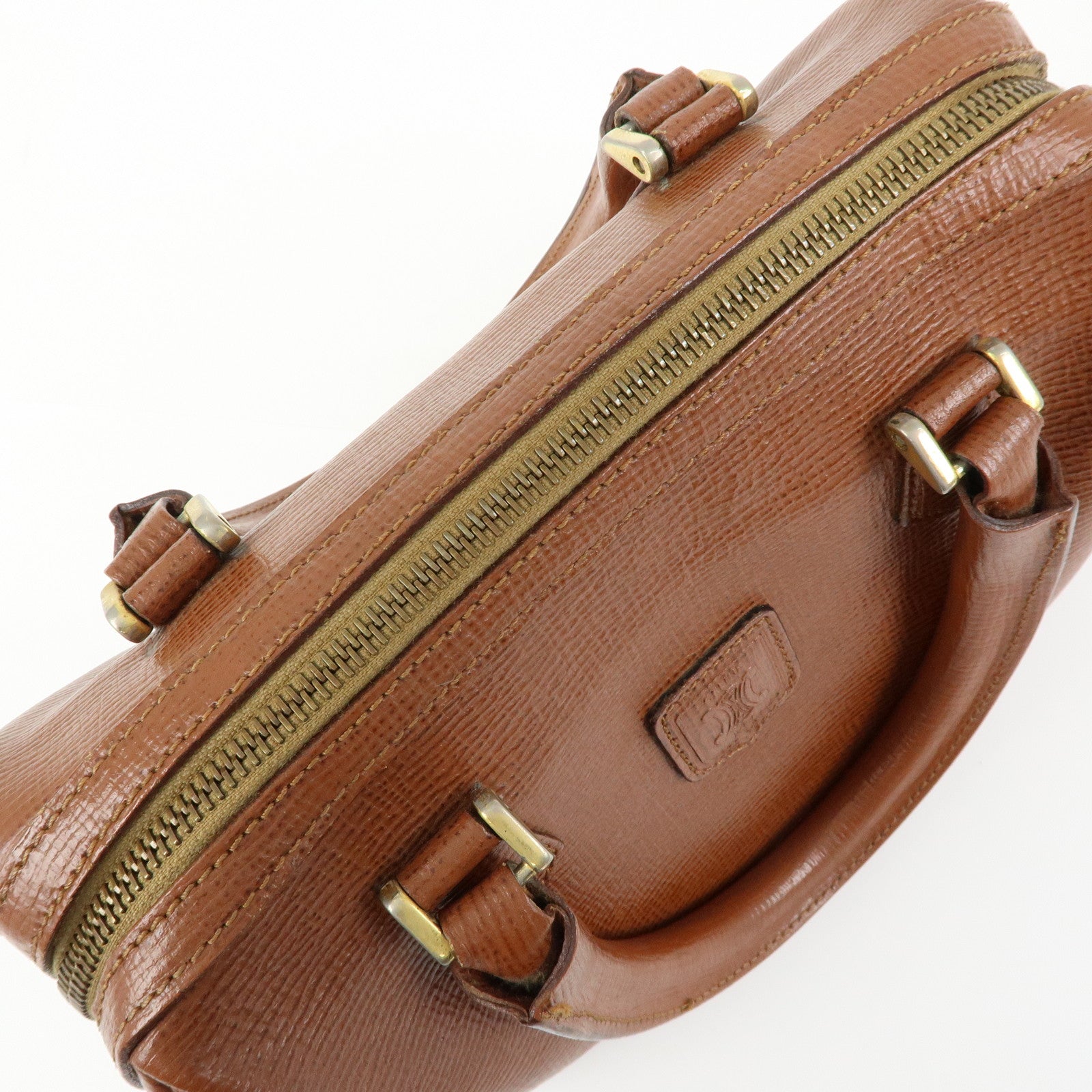 CELINE Triomphe Leather Boston Bag Hand Bag Brown