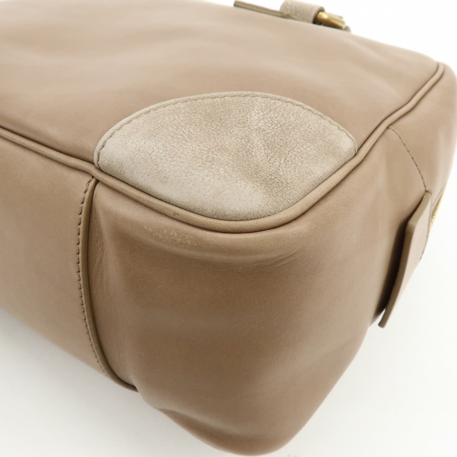 CELINE Leather Suede Hand Bag Boston Bag Beige