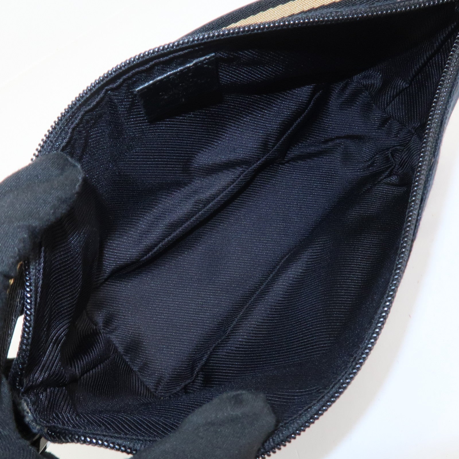 GUCCI Boat Bag Sherry GG Canvas Leather Hand Bag Black 141809