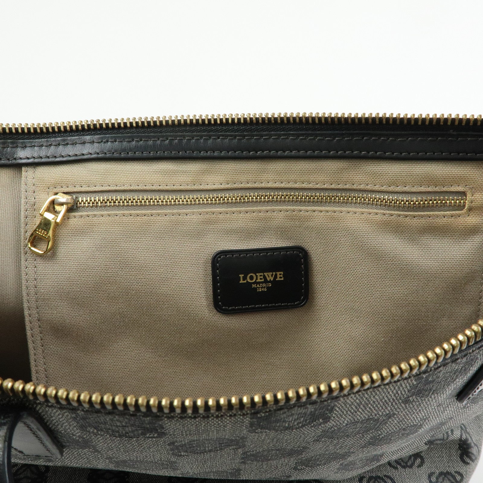 LOEWE Anagram PVC Canvas Leather Tote Bag Hand Bag Black