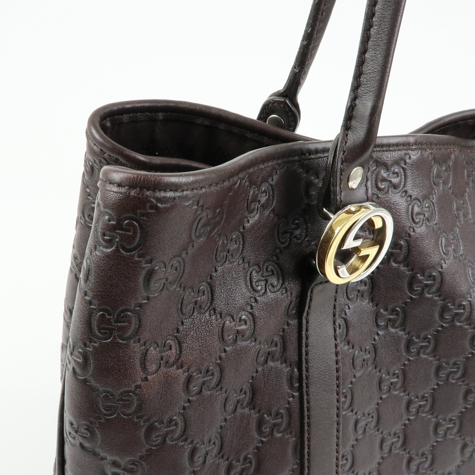GUCCI GG Twins Guccissima Leather Tote Bag Dark Brown 232956