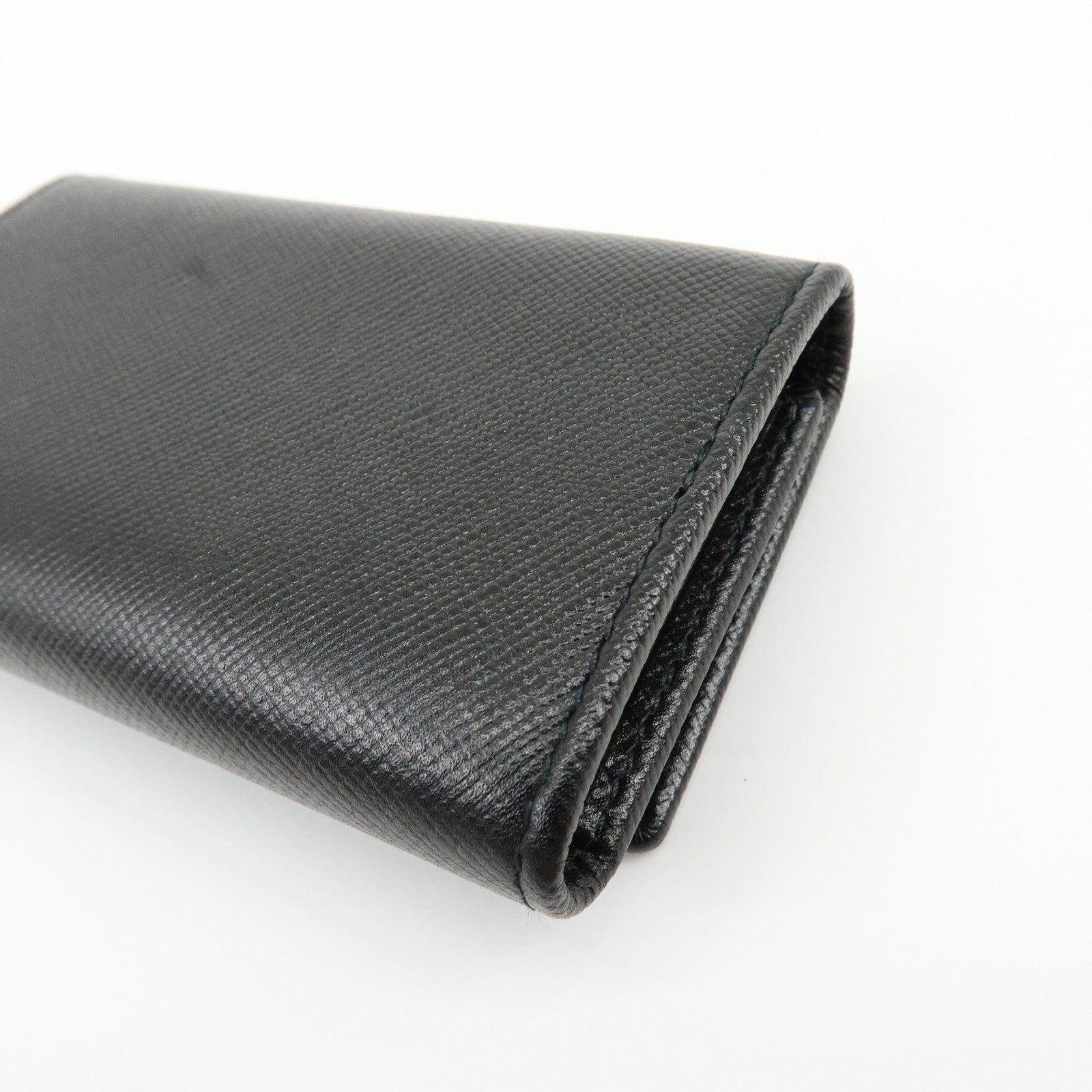PRADA Triangle Logo Saffiano Leather 6 Rings Key Case Black 1M0222