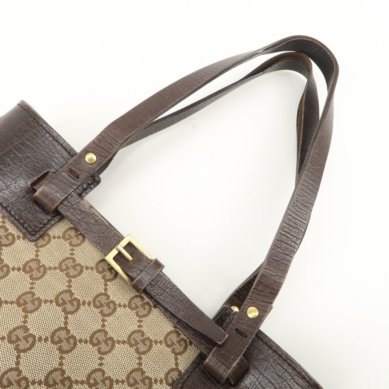 GUCCI GG Monogram Canvas Leather Tote Bag Shoulder Bag Brown 107757